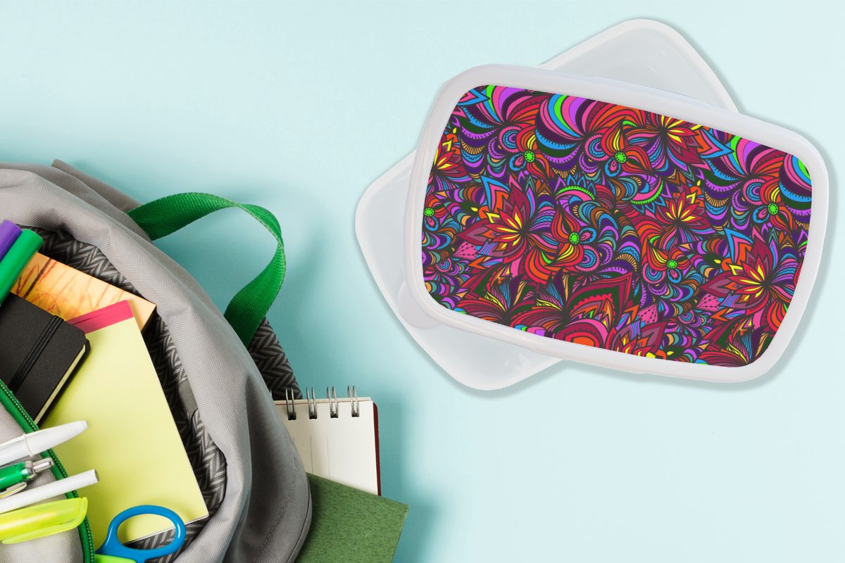 MuchoWow Lunchbox für Muster Dschungel Brotdose, (2-tlg), und Erwachsene, Abstrakt, für Mädchen und Kunststoff, weiß - - Jungs Kinder Brotbox
