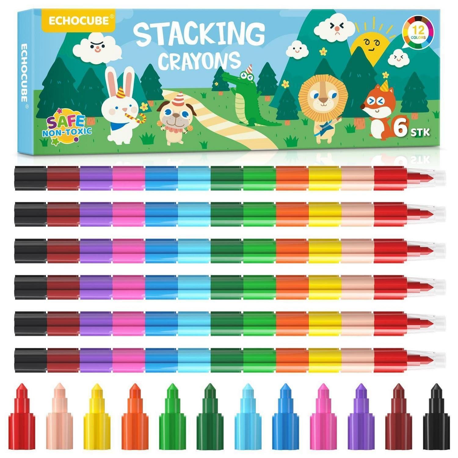 LuxusKollektion Wachsmalstift Buntstifte 6er Set Regenbogen Baustein steckbar