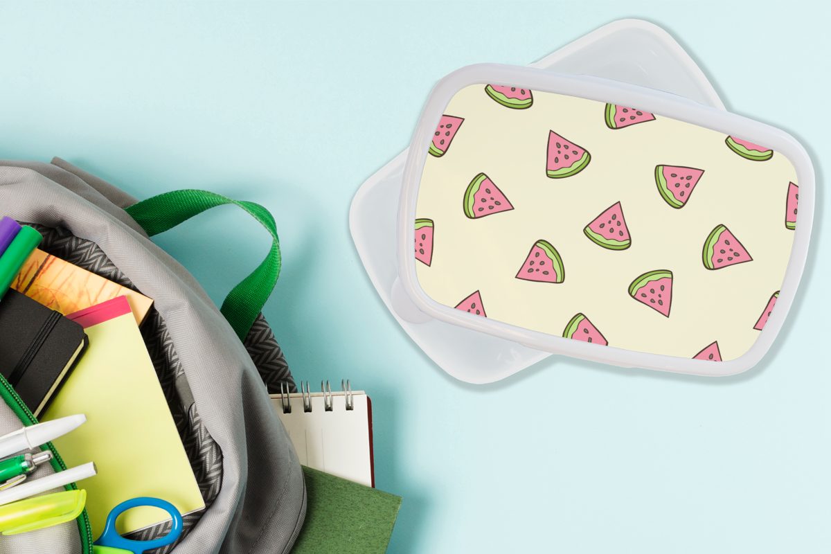 für Brotdose, und Wassermelone, Brotbox weiß Jungs Kinder Kunststoff, und Erwachsene, Design - - Lunchbox MuchoWow für Mädchen (2-tlg), Muster