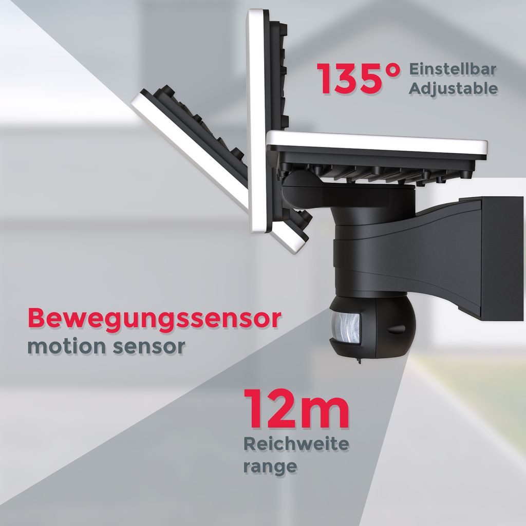 B.K.Licht Flutlichtstrahler LED Wandleuchte Bewegungsmelder Außenleuchte 20W - BKL1291, LED fest integriert, Wandlampe Schwarz 2300lm 4000K IP44 Fluter