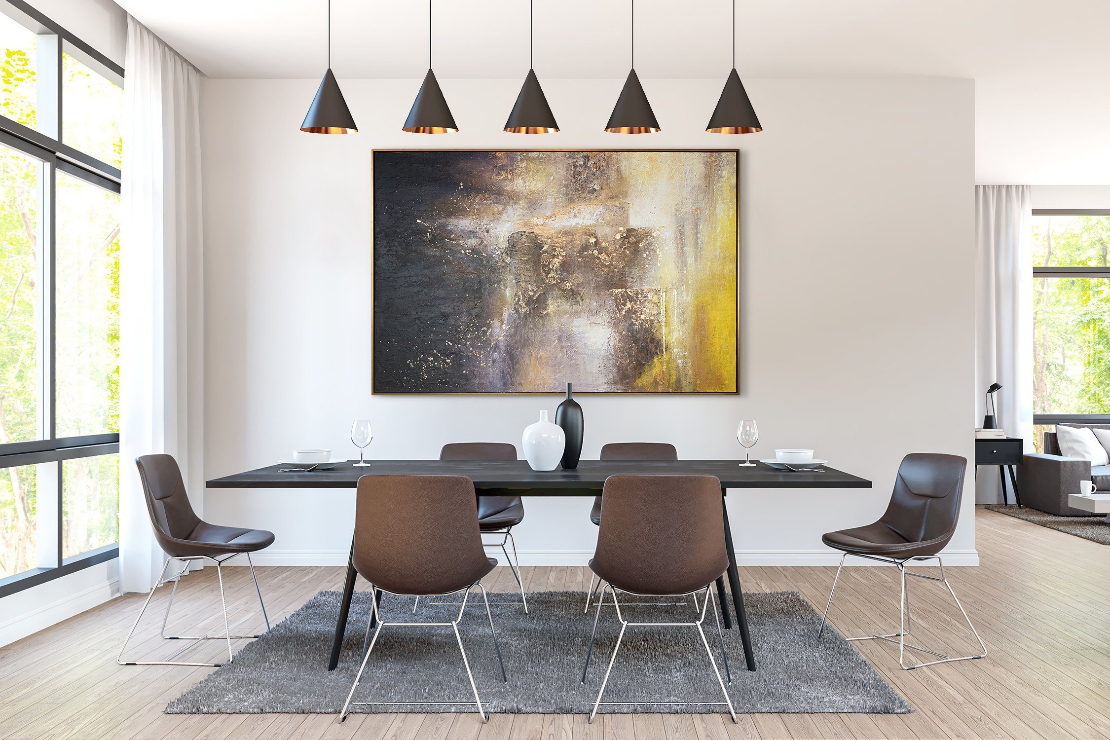 YS-Art mit Abstraktes Gold Leinwandbild Rahmen in Weltall, Gemälde