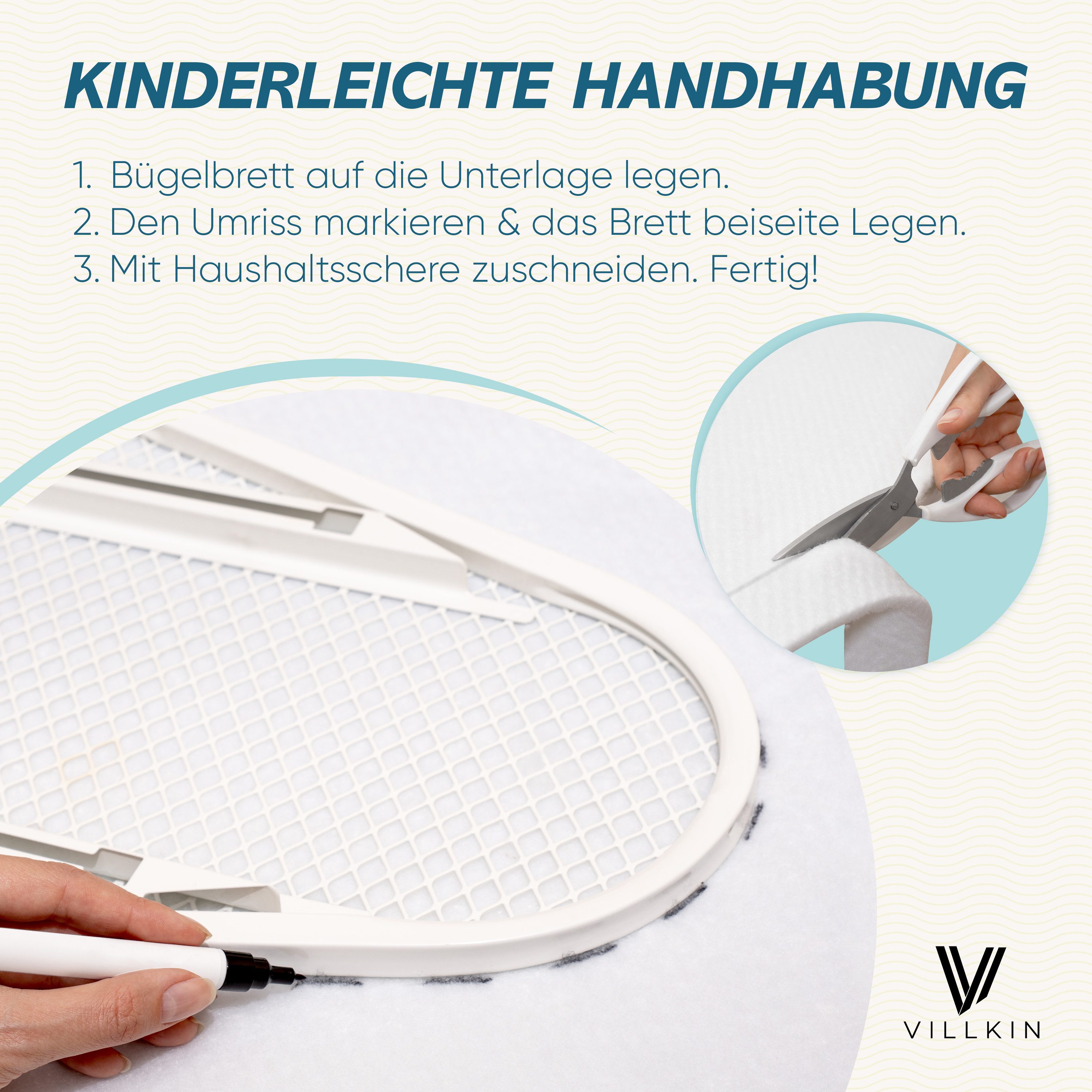 Villkin Bügelbrett Bügelltischunterlage, Bügeltischpolsterung, Bügeltischauflage, Zuschneidbar - Universelle Größe, für Dampfbügeleisen geeignet