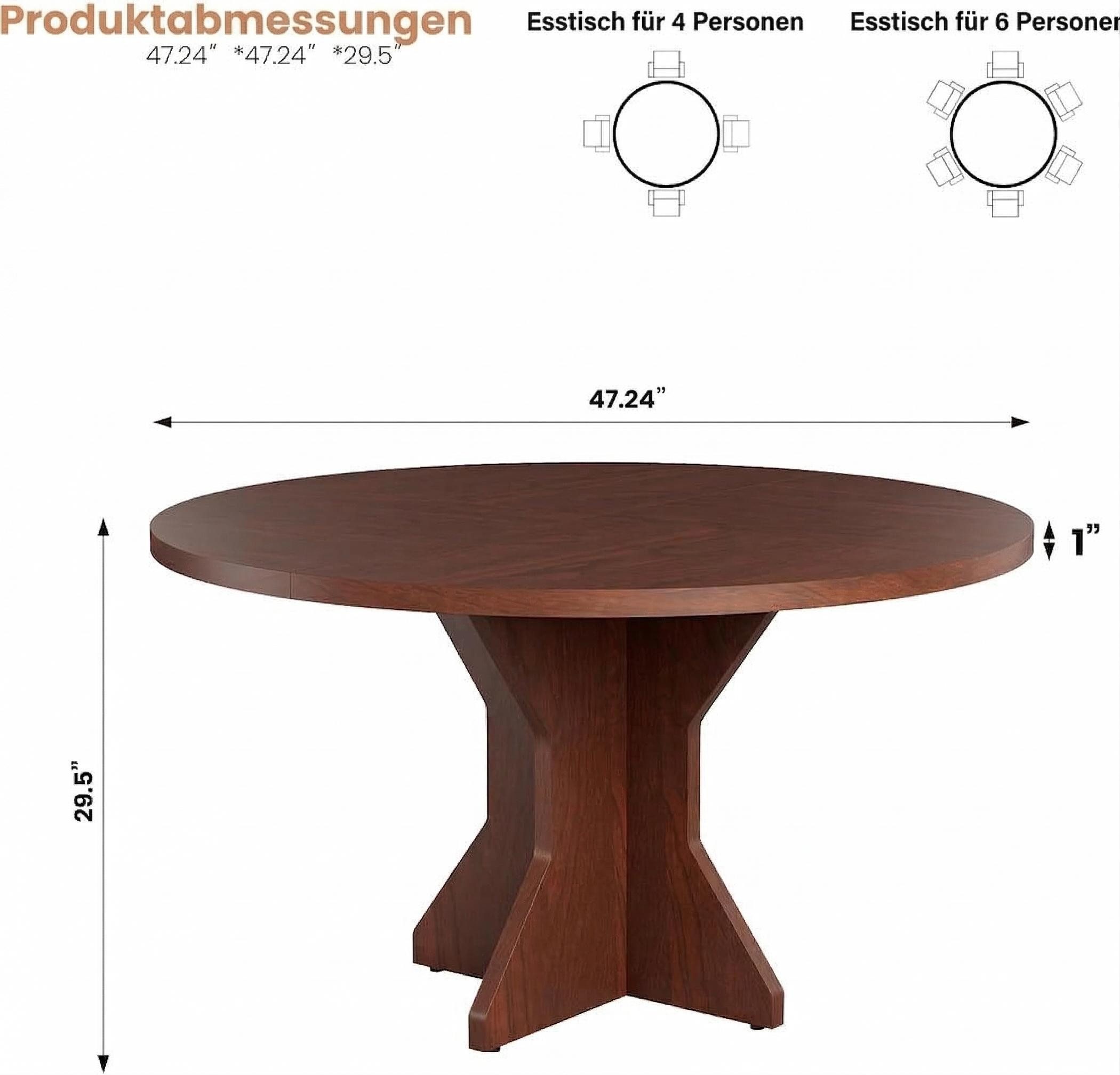 GarveeMore Esstisch Runder mit Holztischplatte und stabilem Fuß für 4-6 Personen,120cm, Küchentische aus Holz für Esszimmer,Küche,Wohnzimmer – Bild 2 von 5