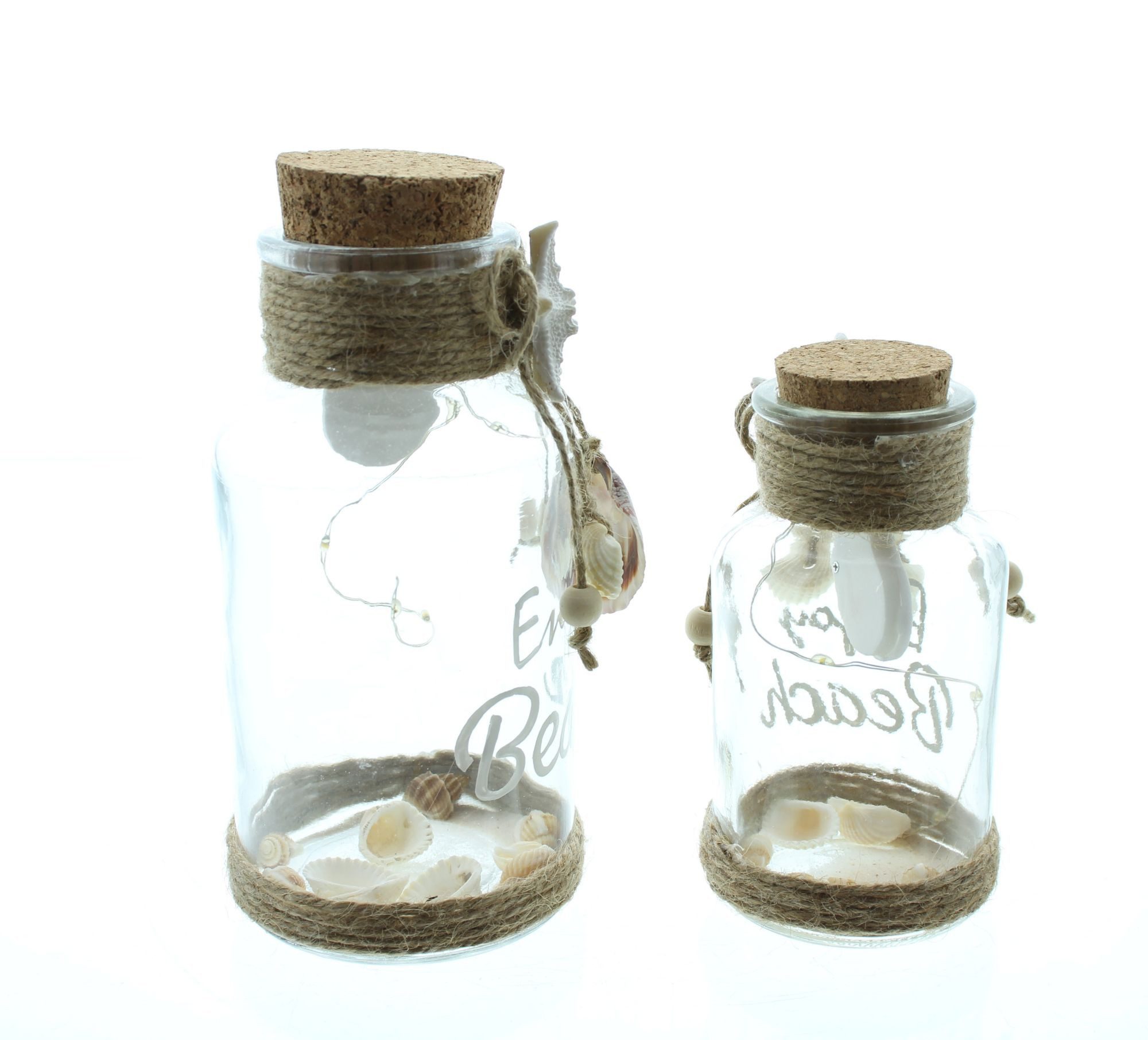 Dekoleidenschaft LED Windlicht "Beach", Windlicht-Glas mit Leuchtdraht, 12 & 16 cm hoch, LED-Glas, 2 Stück im Set maritime Leuchtdeko, Laterne batterie-betrieben