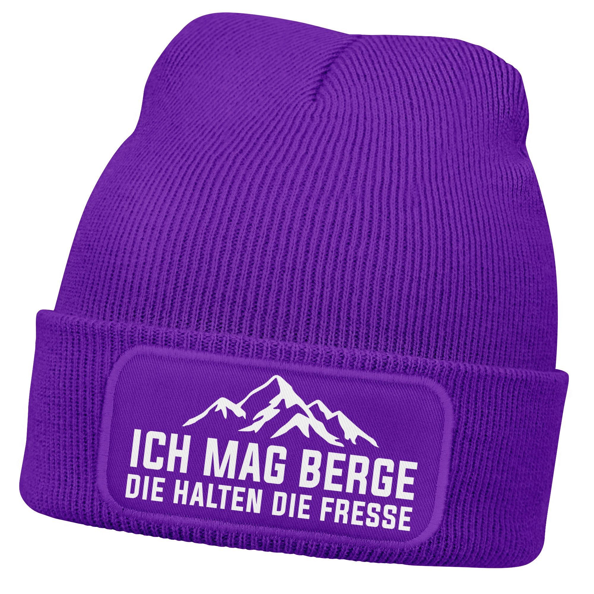 MoonWorks Strickmütze Herren Beanie mit Patch Strickmütze mit Spruch Ich mag Berge Aufdruck
