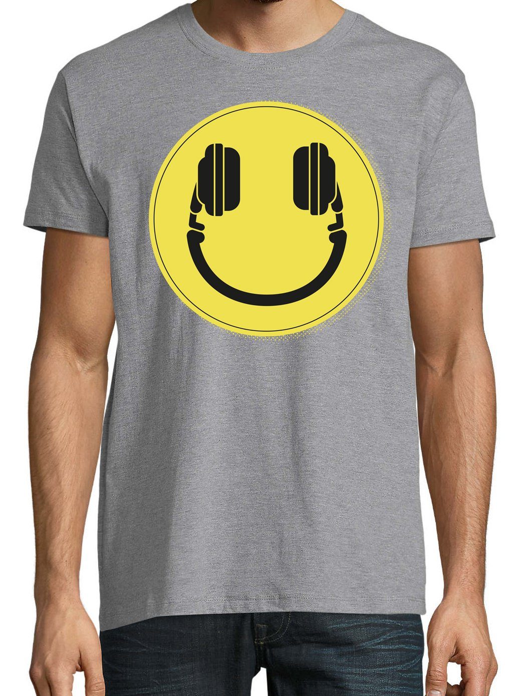 Grau Herren lustigem Headset Frontprint Designz T-Shirt Smile mit DJ T-Shirt Youth Smiley