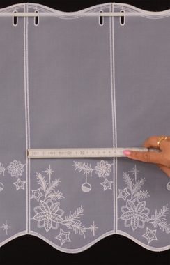 Scheibengardine nach Maß weihnachtlich bestickt, Gardinen Kranzusch, Stangendurchzug, transparent, Kurzgardine, Wunschmaß, Stablöcher, transparent