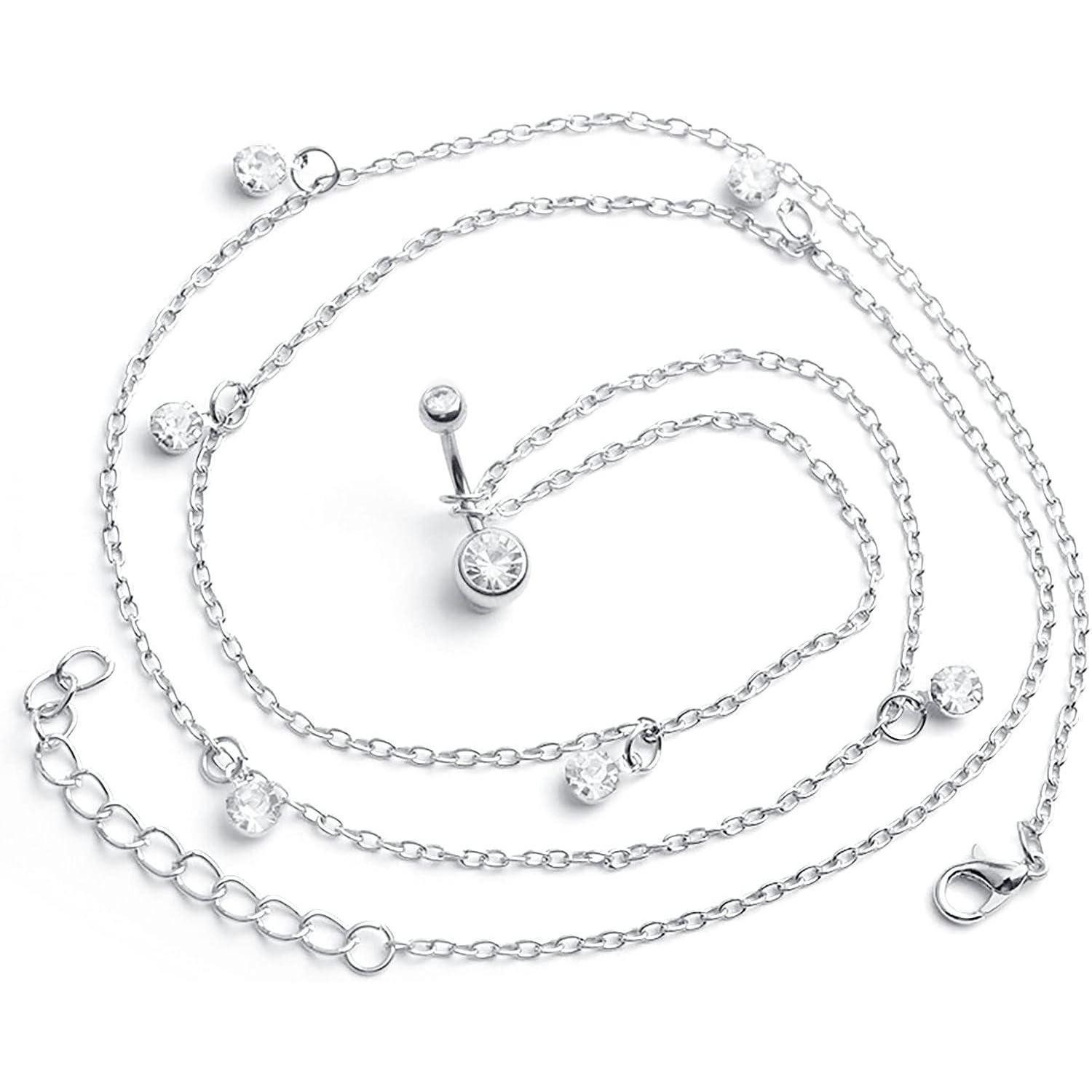 Crdifu Bauchnabelpiercing-Set Silber Bauchnabelpiercing 10mm Chirurgenstahl Kette 14G Damen Frau