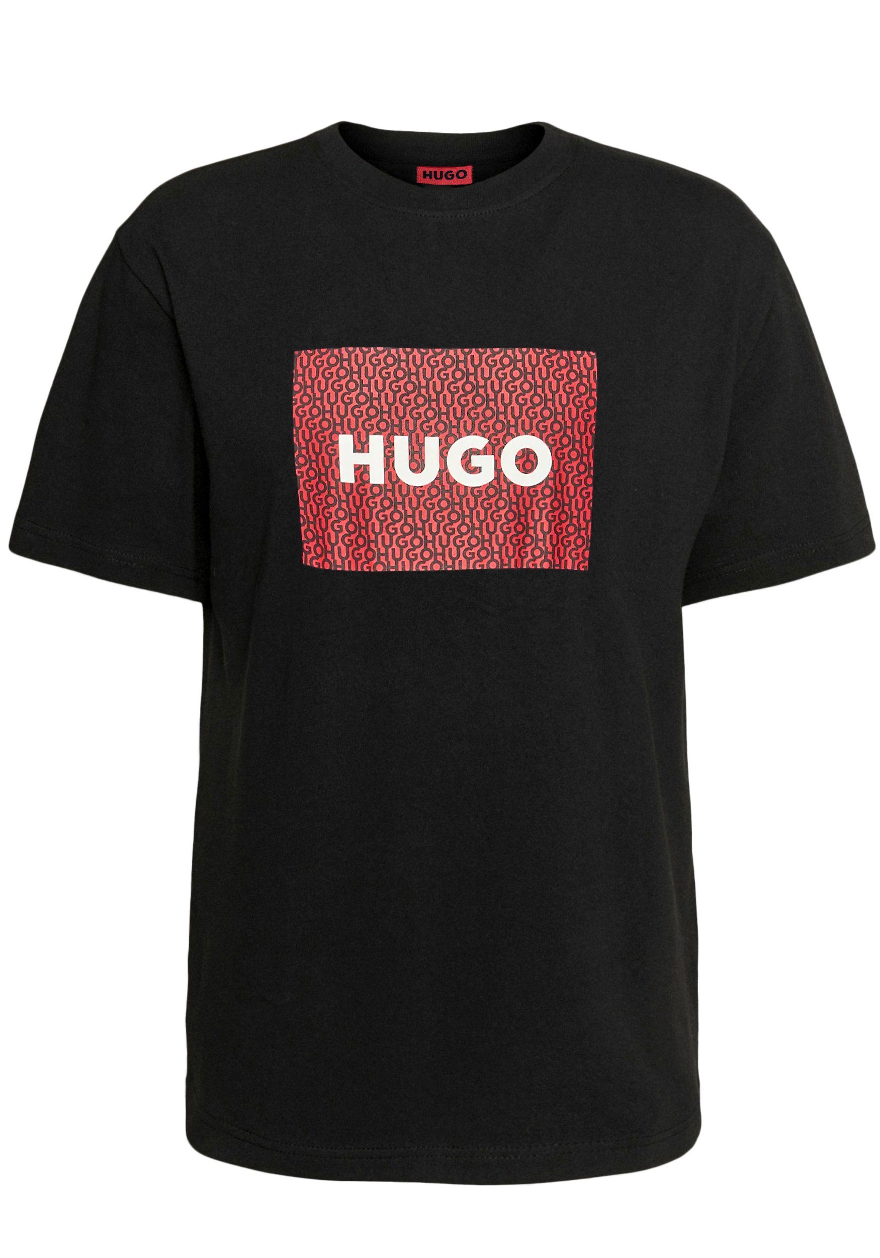 HUGO T-Shirt Hugo Boss Herren Kurzarm Shirt Dulive Logo Print auf der Brust Schwarz