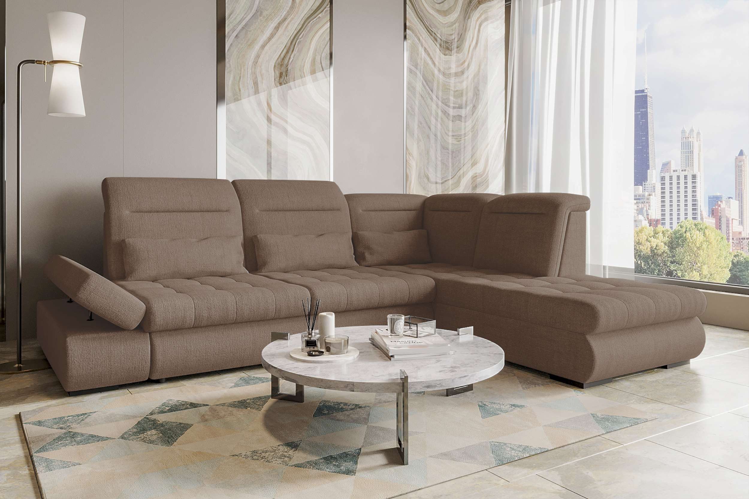 99rooms Ecksofa Toscana, Sofa L-Form, Eckcouch, Bettfunktion, Rundumbezug aus gepolstertem Velours VOGUE