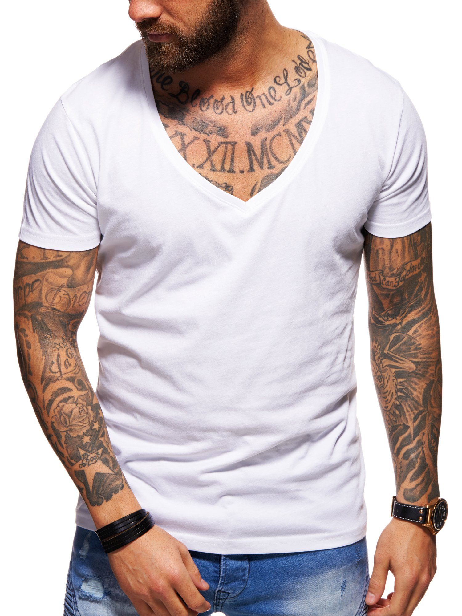 behype T-Shirt VIC mit V-Ausschnitt