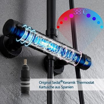 JOHO Duschsystem Thermostat aus Edelstahl, Regendusche Duschset, mit Mischbatterie Duscharmatur matt schwarz(XXL Kopfbrause 30x30cm)