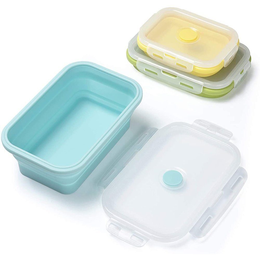 TUABUR Lunchbox Lebensmittelbehälter (3-tlg) Zusammenklappbarer Silikon-Faltbox 3er-Set