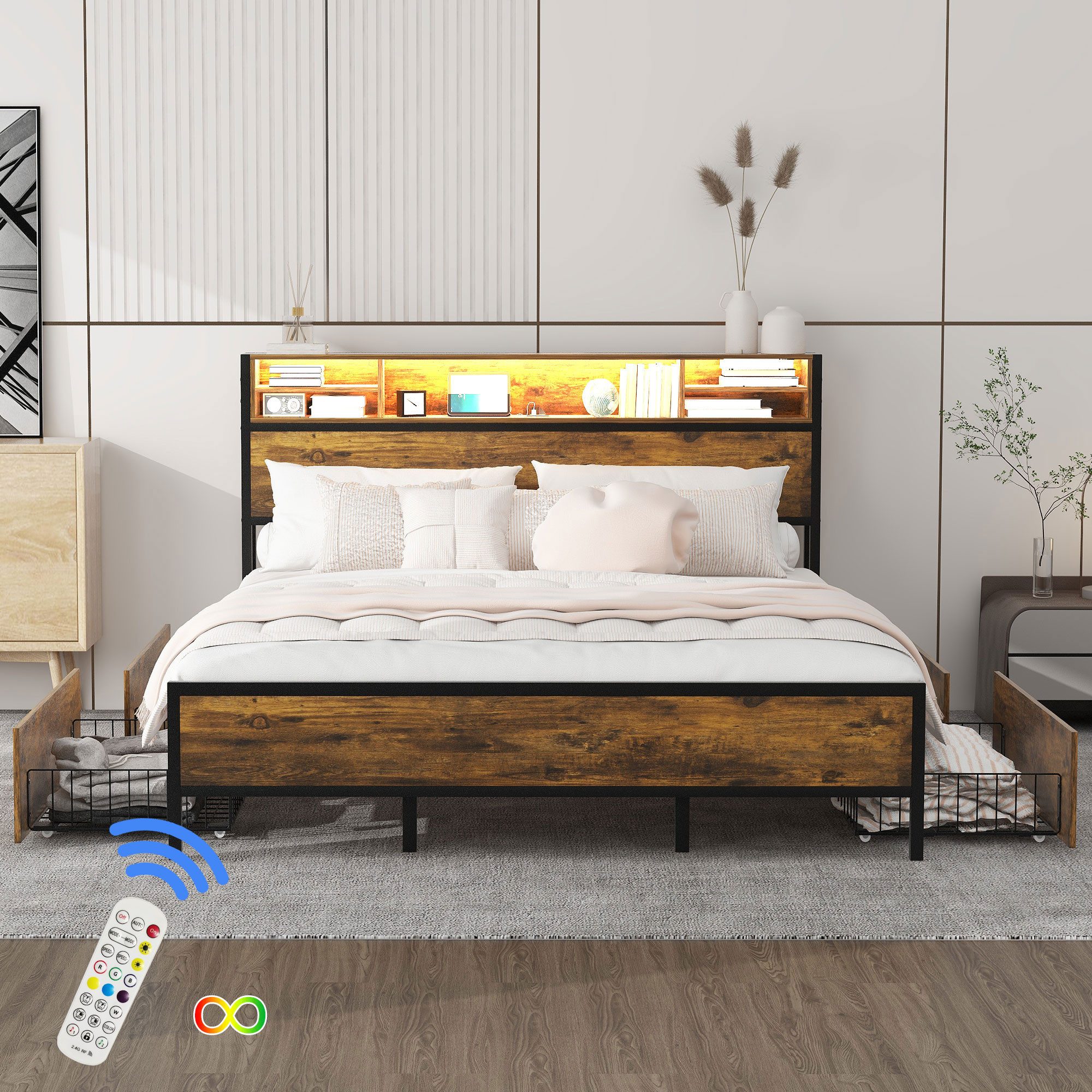 STILVORA Bettgestell 180×200 mit 4 Schubladen,Flachbett günstig online kaufen