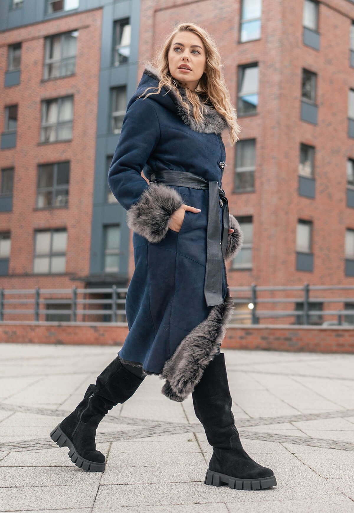 Hollert Wintermantel Toscana Lammfellmantel Lanessa Blau