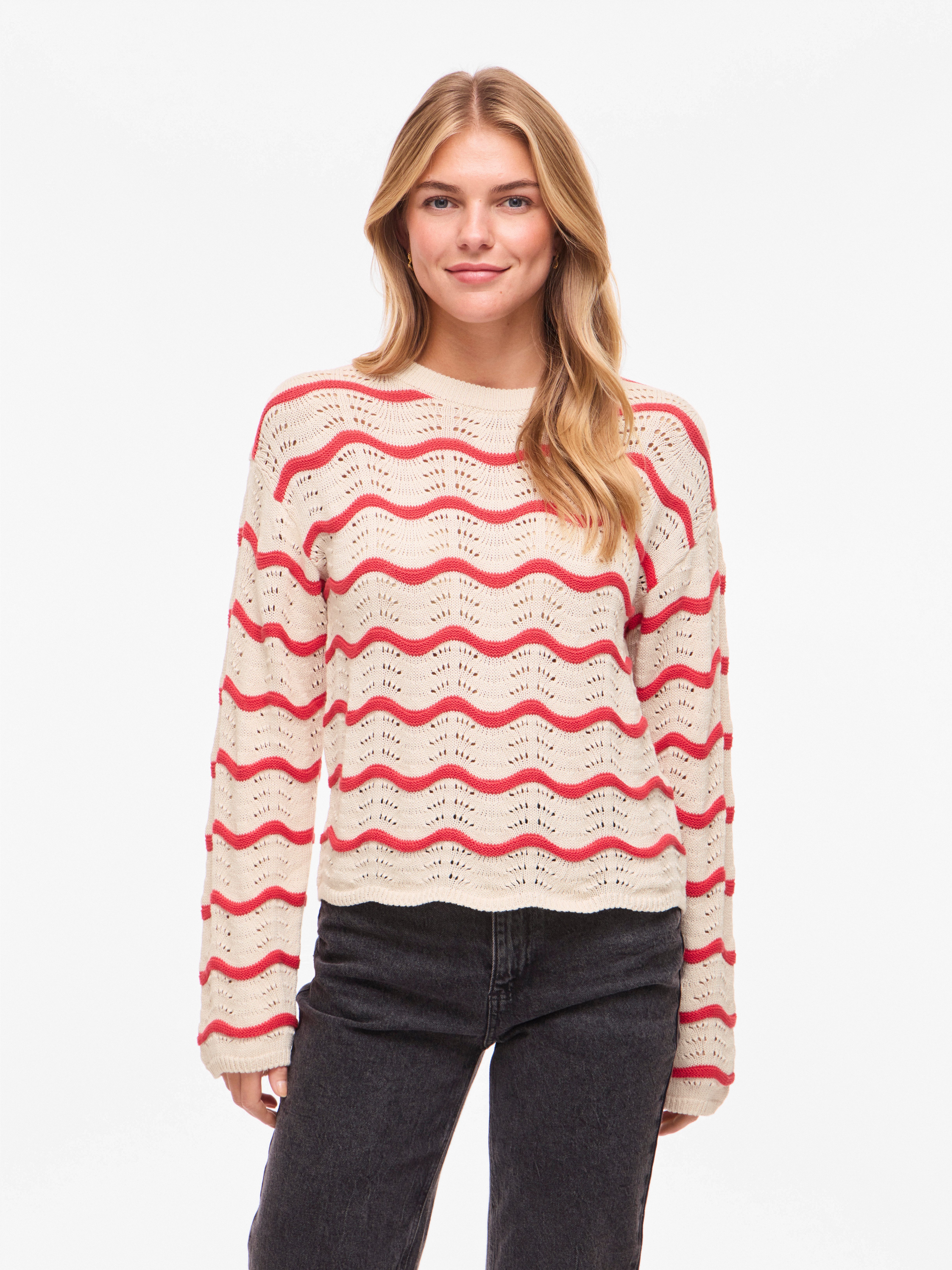Vila Strickpullover VIWAVE O-NECK LS POINTELLE KNIT TOP-NOOS