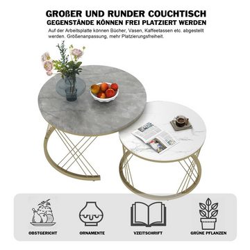 HAUSS SPLOE Couchtisch Satztische Satz rund Kaffeetisch (2er Set für Wohnzimmer Metallrahmen rund Sofatische, Einfach Zu Montieren), Satz von 2, Goldene Farbe Frame