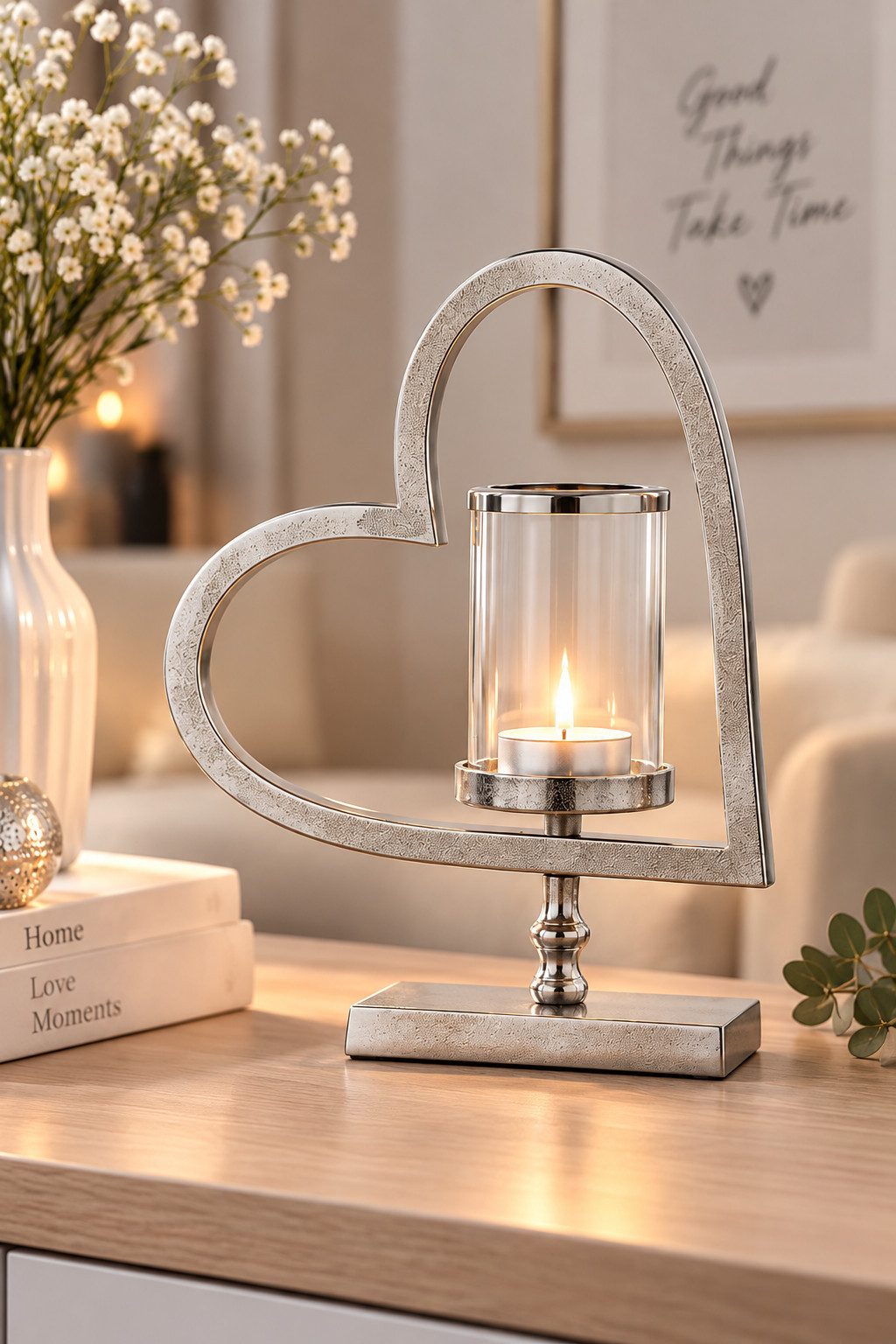 MF Teelichthalter Eleganter Teelichthalter Herz des Lichts Metall & Glas