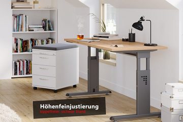 bümö Schreibtisch Serie-O (Mini) - Arbeitshöhe: höhenverstellbar, Rechteck: 140 x 67,2 cm - Dekor: Weiß - Gestell: Weiß