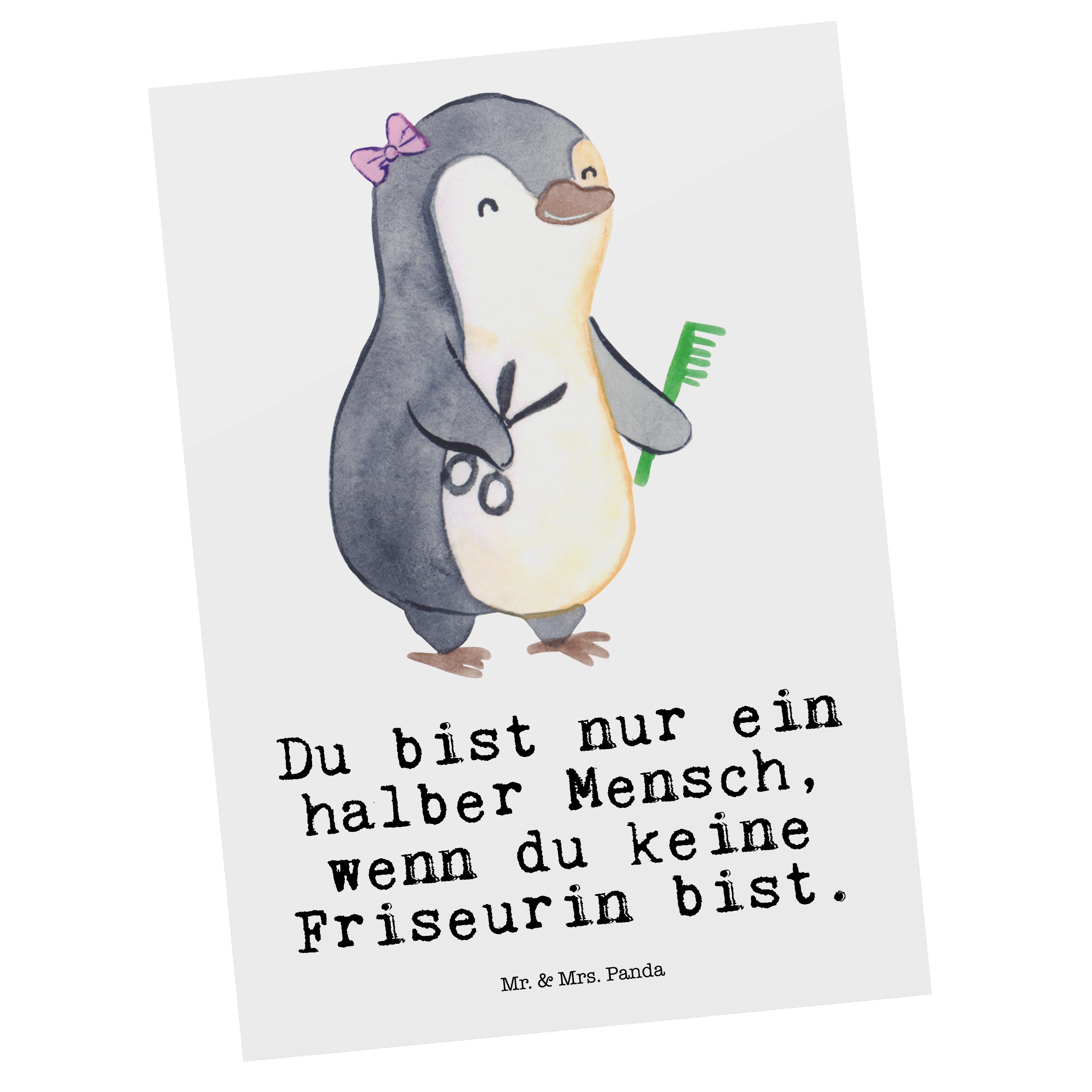 Mr. & Mrs. Panda Postkarte Friseurin mit Herz - Weiß - Geschenk, Frisörbesuch, Dankeskarte, Gebu