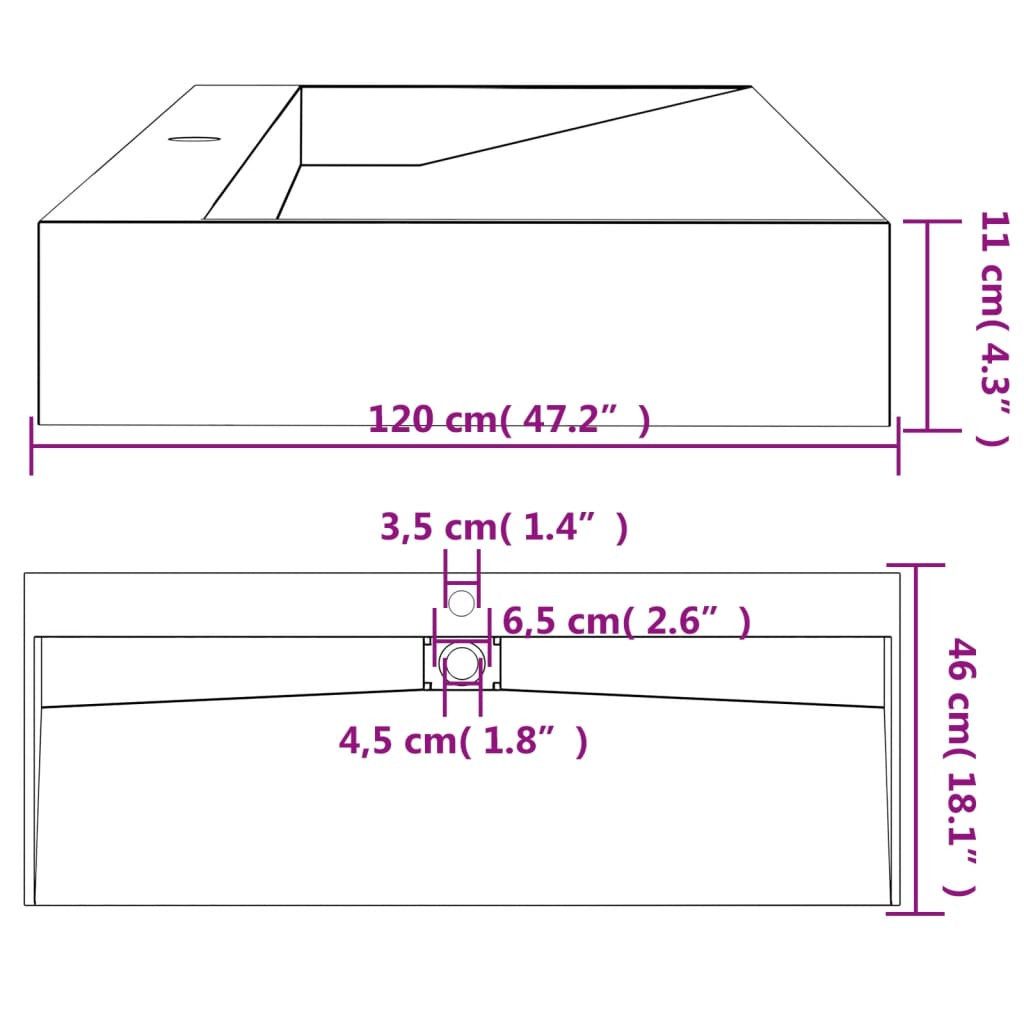 vidaXL Waschbecken Waschbecken 120x46x11 cm Mineralguss/Marmorguss Mattschwarz