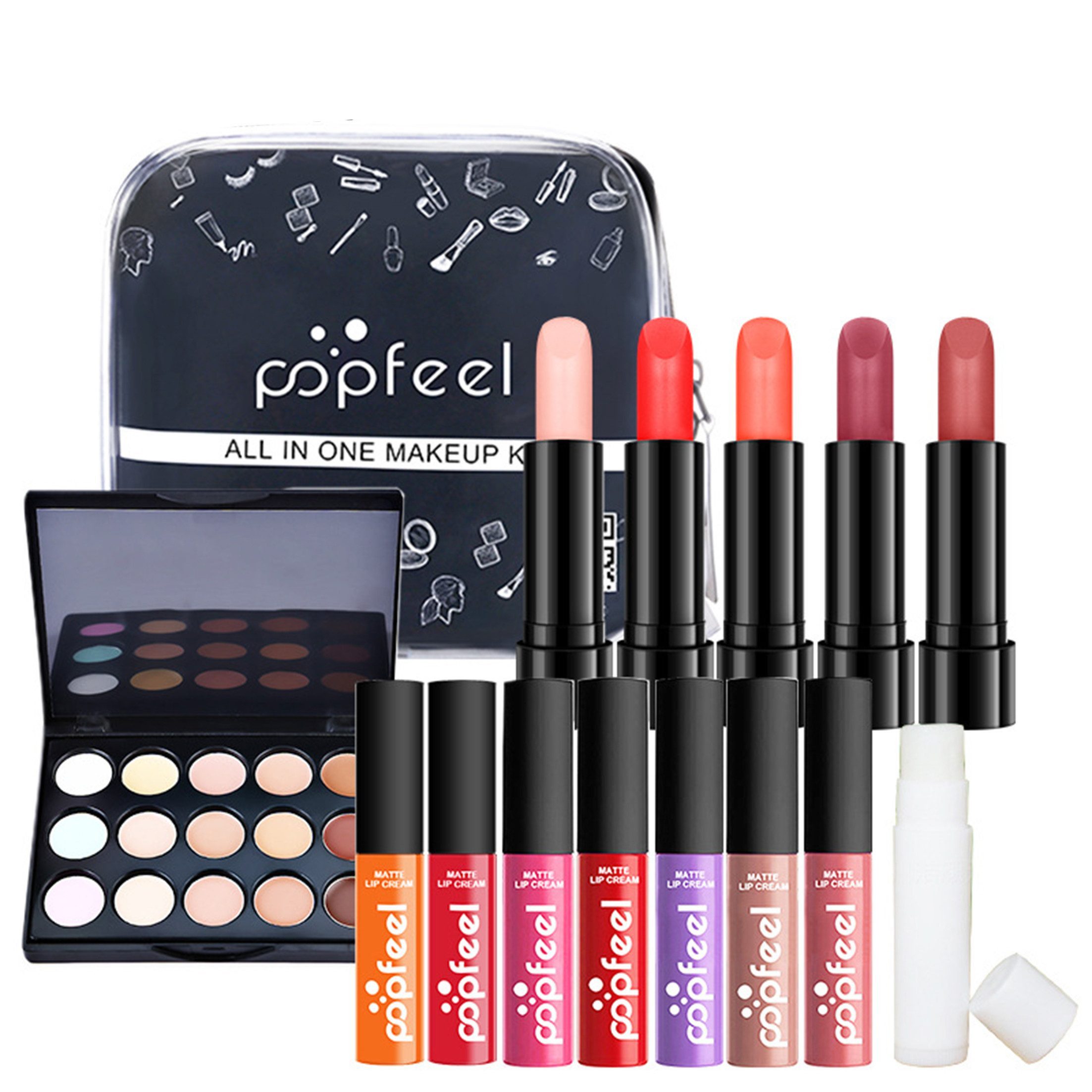 KINSI Make-up Set Make-up Set für Mädchen & Anfänger - All-in-One Schmink-Set, 14-tlg., 24-teiliges set, inkl. Eyeliner, Lidschatten & Lippenstift
