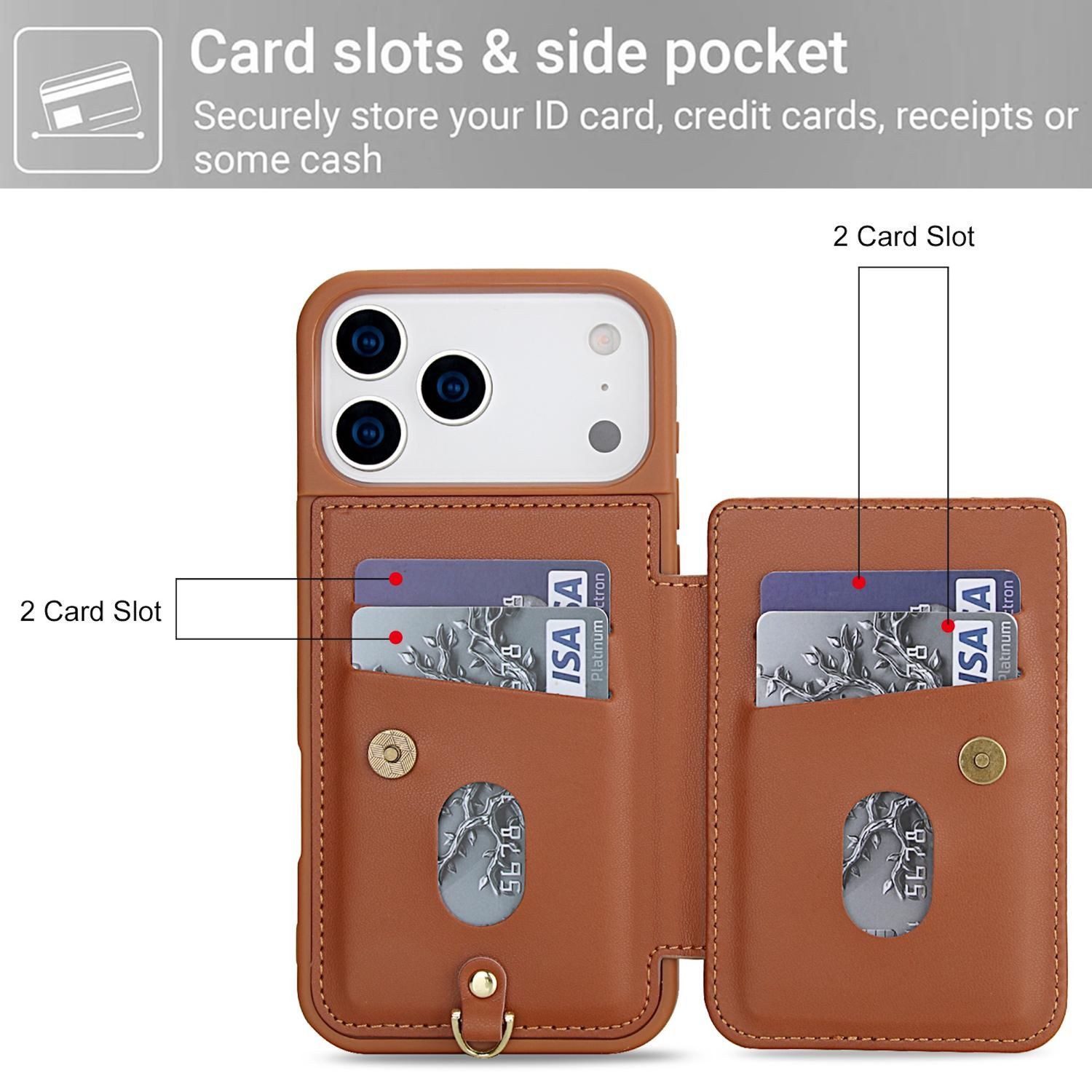 Wigento Handyhülle Für Apple iPhone 17 Pro Crossbody Kunstleder Blumenmotiv Hülle Braun, Mit Kartenfächern, Gurt, Kickstand-Funktion