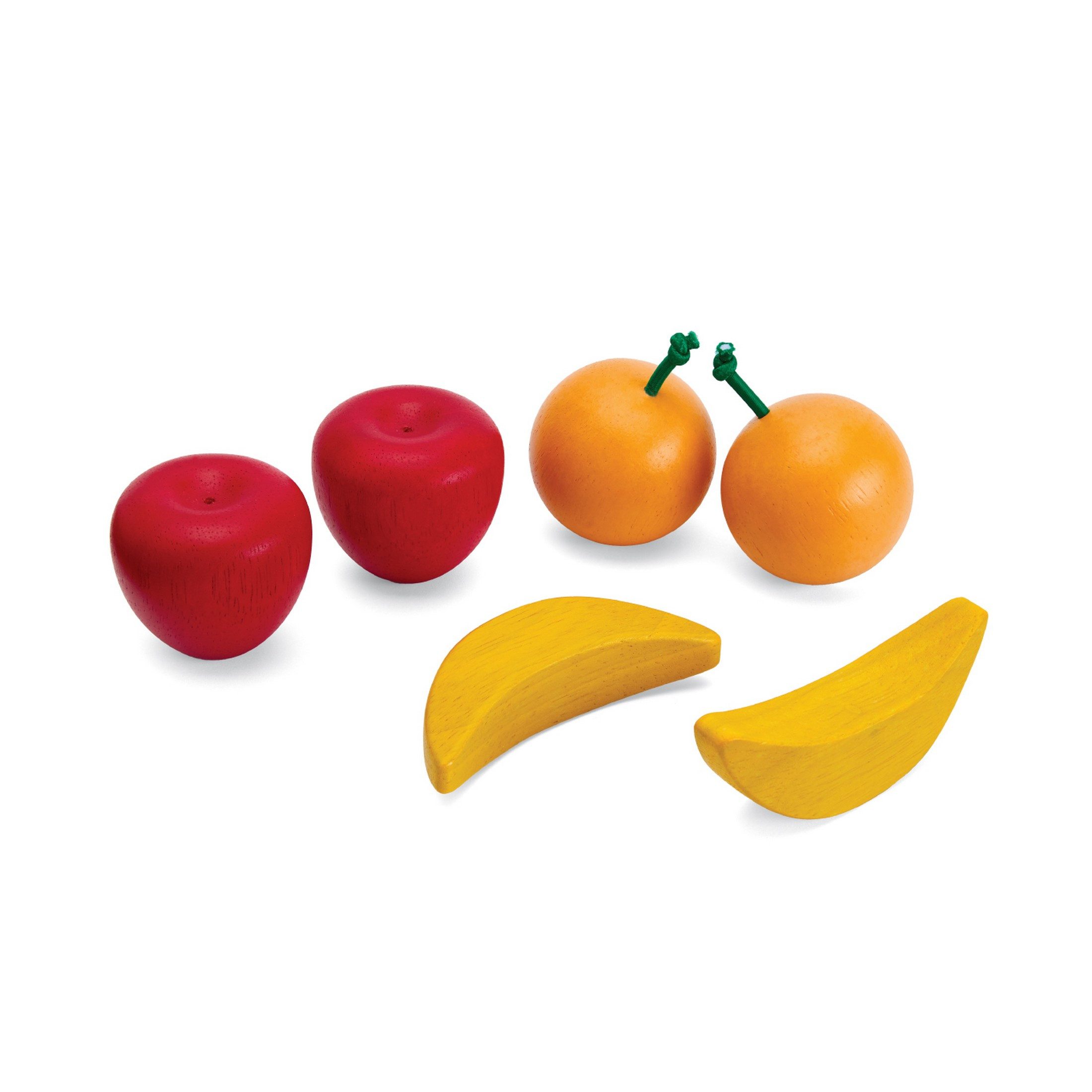 Plantoys Spiellebensmittel PlanToys - Obst & Gemüseset A (Apfel, Orange, Banane) - 18m+, (Set mit zwei Orangen, zwei Bananen und zwei Äpfeln, 6-tlg)