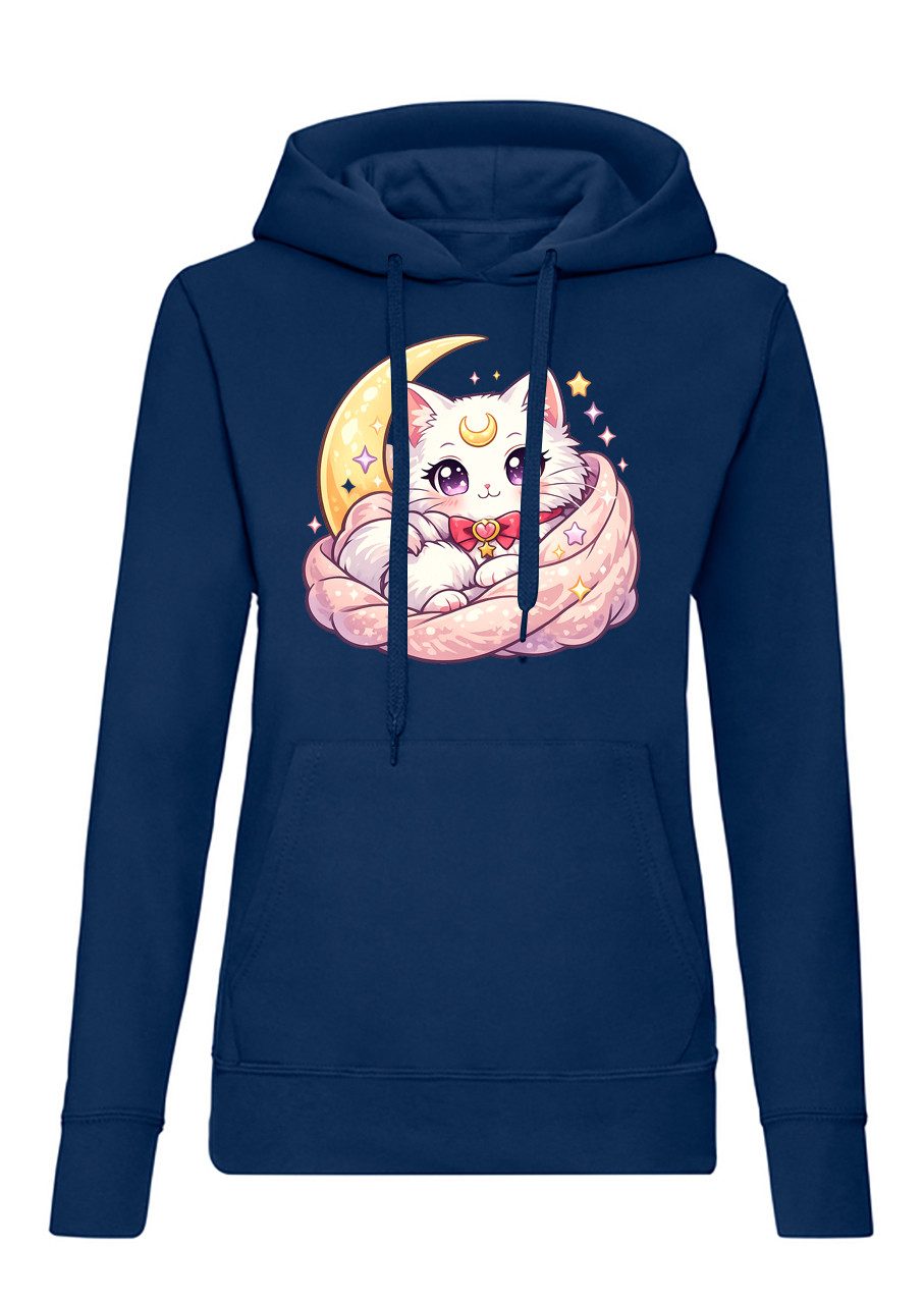 Blondie & Brownie Hoodie Damen Hoodie Katze Mond Kawaii Anime Cozy Motiv Streetwear Look (Single Item, Einzelartikel) MoonSnuggle Kawaii Damen Hoodie Edition