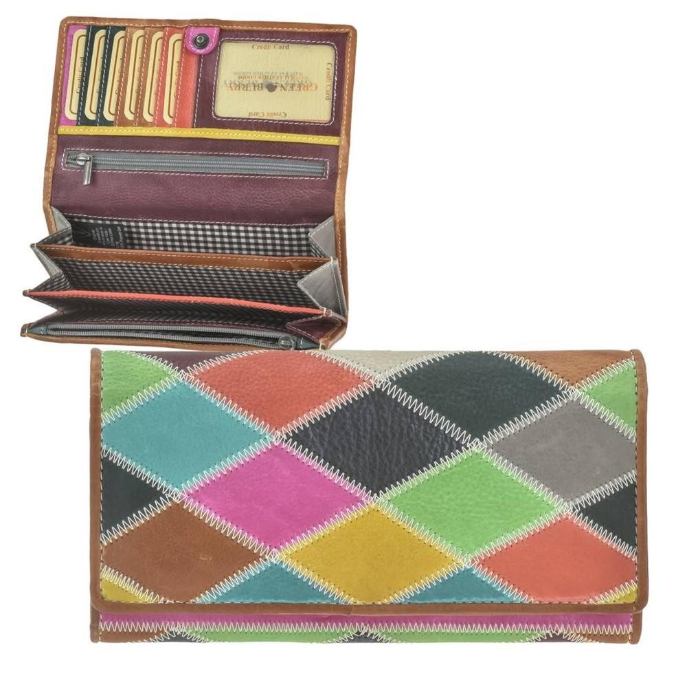 Greenburry Geldbörse "Candy Shop" Portemonnaie Leder bunt 18x9cm, mit 9 Kartenfächern und Reißverschluss-Münzfach