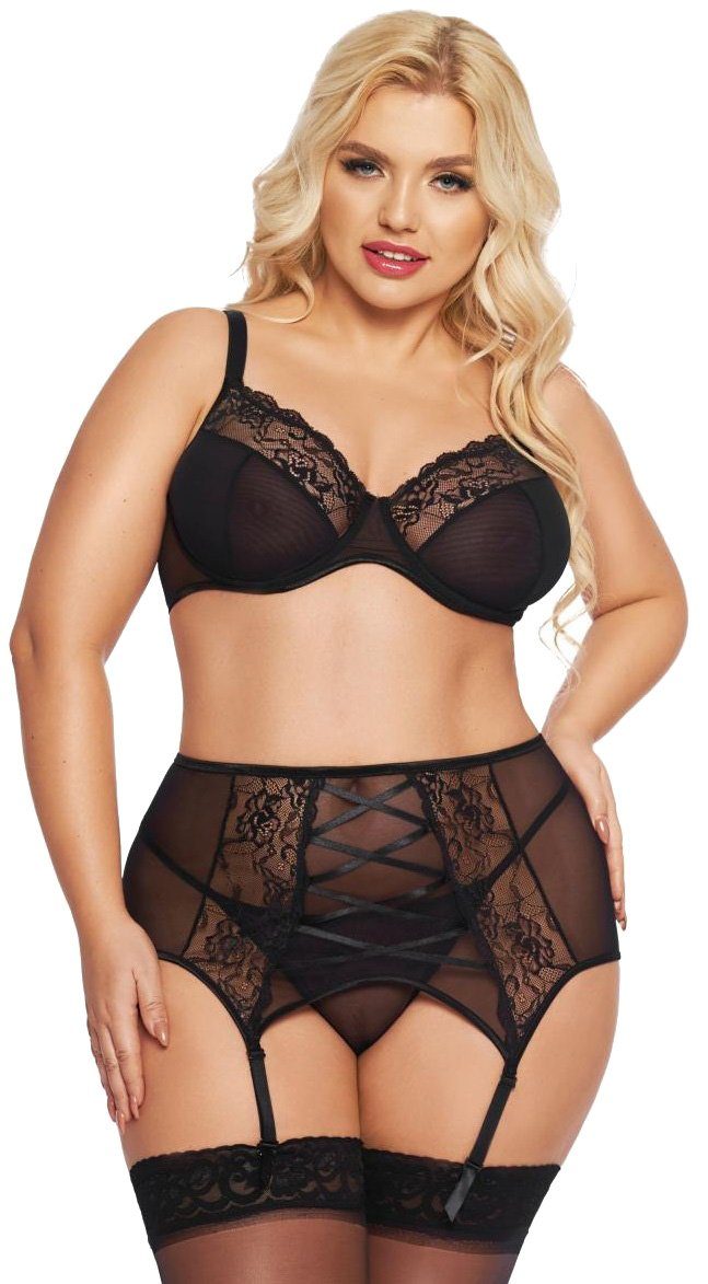 Softline Set: Bügel-BH 3teiliges Dessous-Set für Damen, Reizwäsche Plus Size mesh