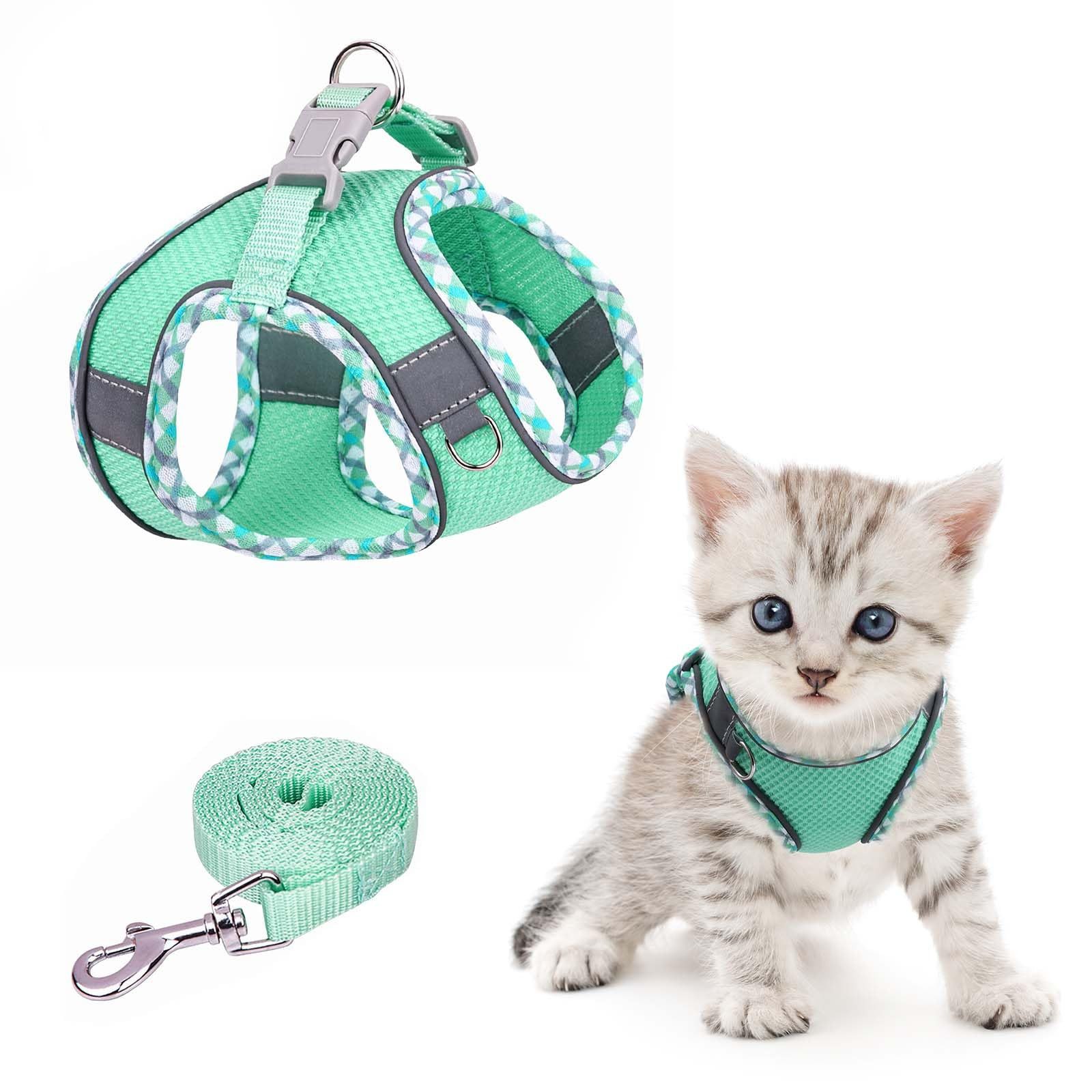 Ledander Hunde-Geschirr Katzen-Geschirr, Ausbruchssicher, Verstellbares Katzen-Geschirr, mit Leine, Reflektierende Streifen, Weiches Katzen-Geschirr