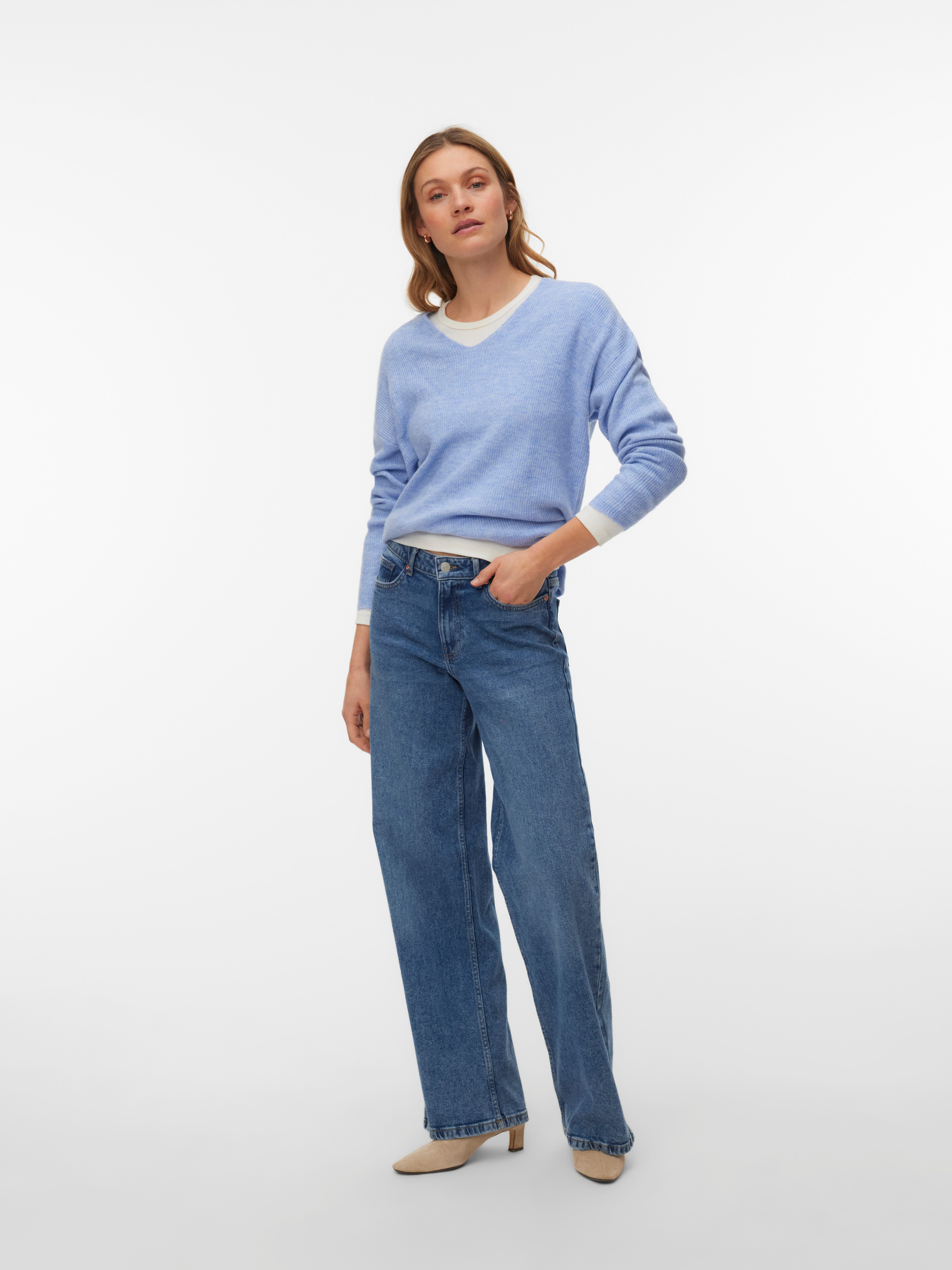 Vero Moda V-Ausschnitt-Pullover VMCREWLEFILE LS V-NECK BLOUSE NOOS Materialmix, loose fit