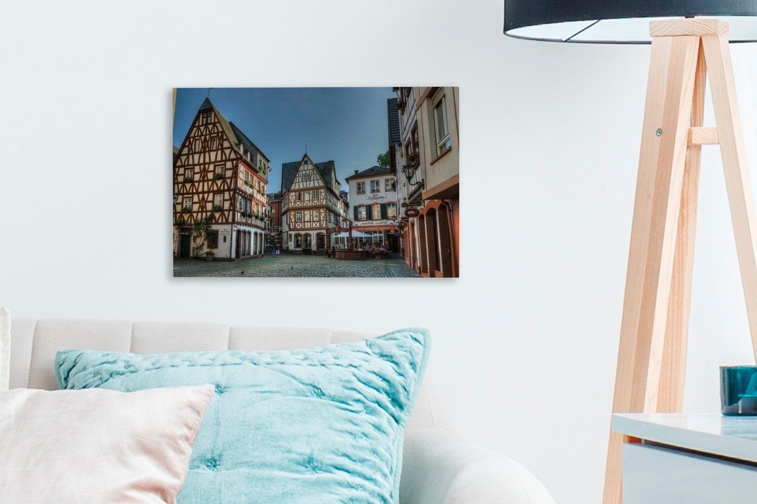 OneMillionCanvasses® Leinwandbild Alte Wandbild Häuser (1 cm Mainz, Deutschland, Wanddeko, in St), Aufhängefertig, Leinwandbilder, 30x20