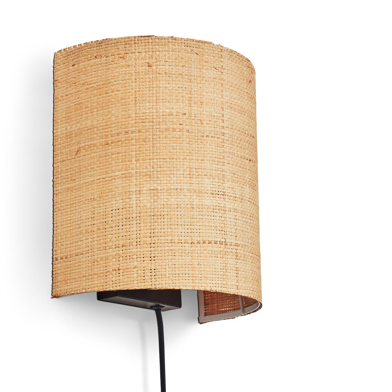 hofstein Wandleuchte Wandlampe aus Metall/Bast in Schwarz/Natur, ohne Leuchtmittel, Wandleuchte m. Stecker, Schalter, Kabel, UP&Down Lichteffekt, 1x E27