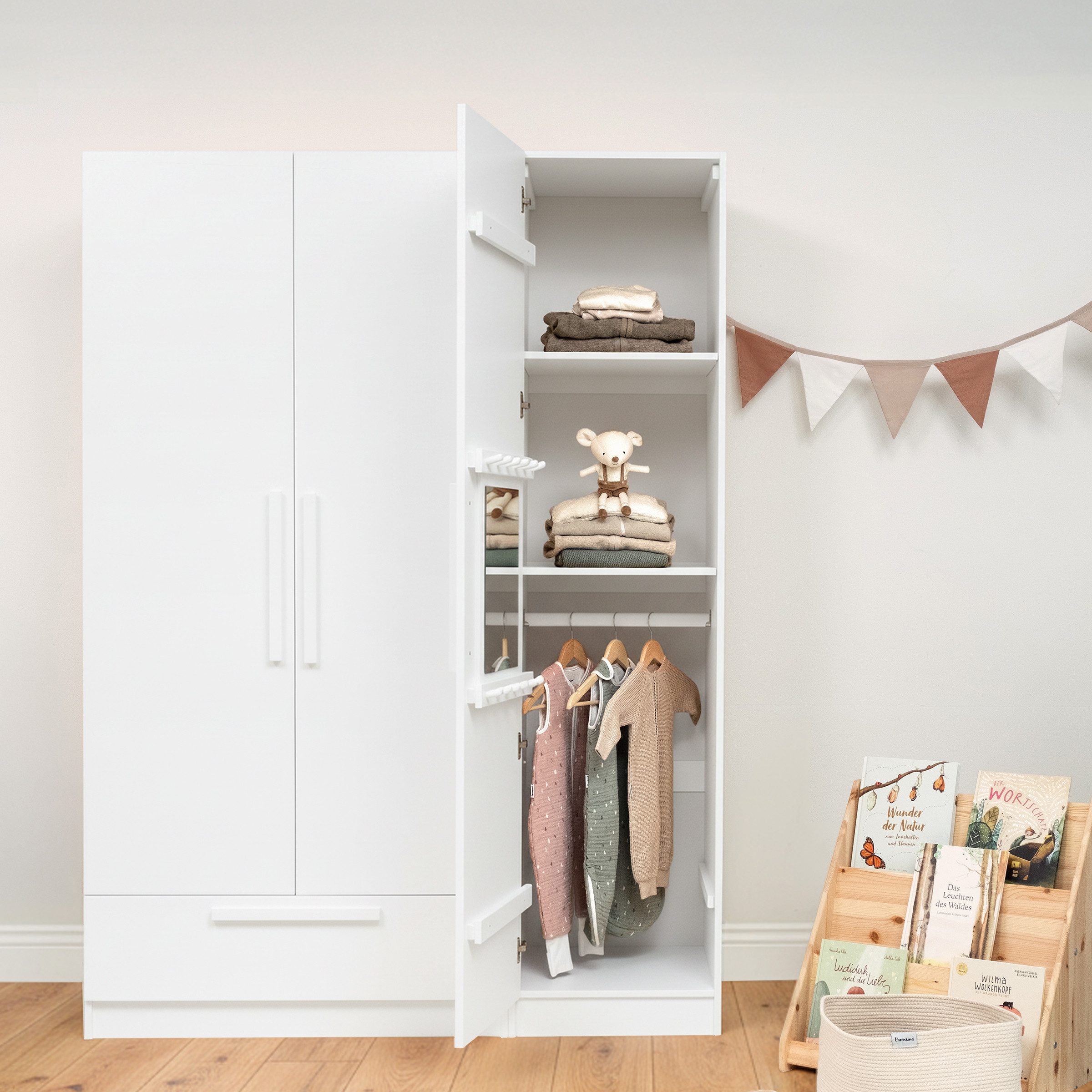 Ehrenkind Einlegeboden für Kleiderschrank Linia (2 Einlegeböden, 50 cm Kiefer Weiß), Flexibel im Rastersystem positionierbar