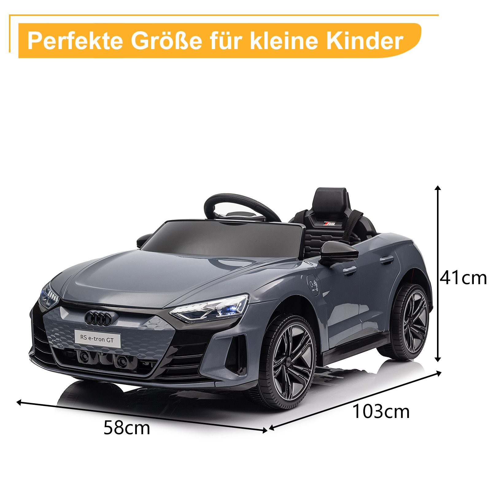LALAHO Elektro-Kinderauto Elektro-Kinderauto,Kinderfahrzeug,Fernbedienung,Musik,Licht, verstellbarem Sicherheitsgurt und Audi RS e-tron GT Design