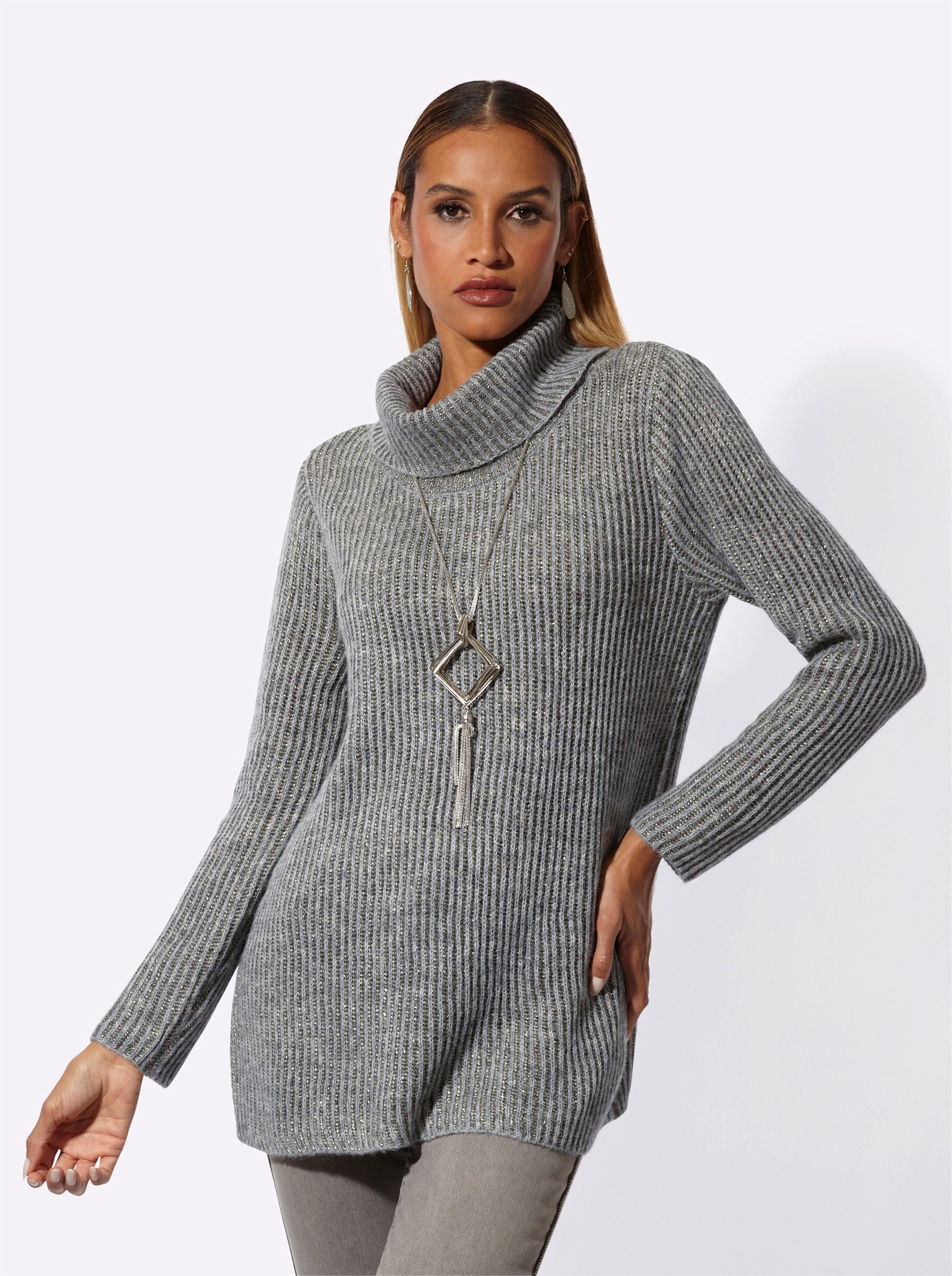 creation L Strickpullover Woll-Alpaka-Mix-Pullover Langarm Ripp