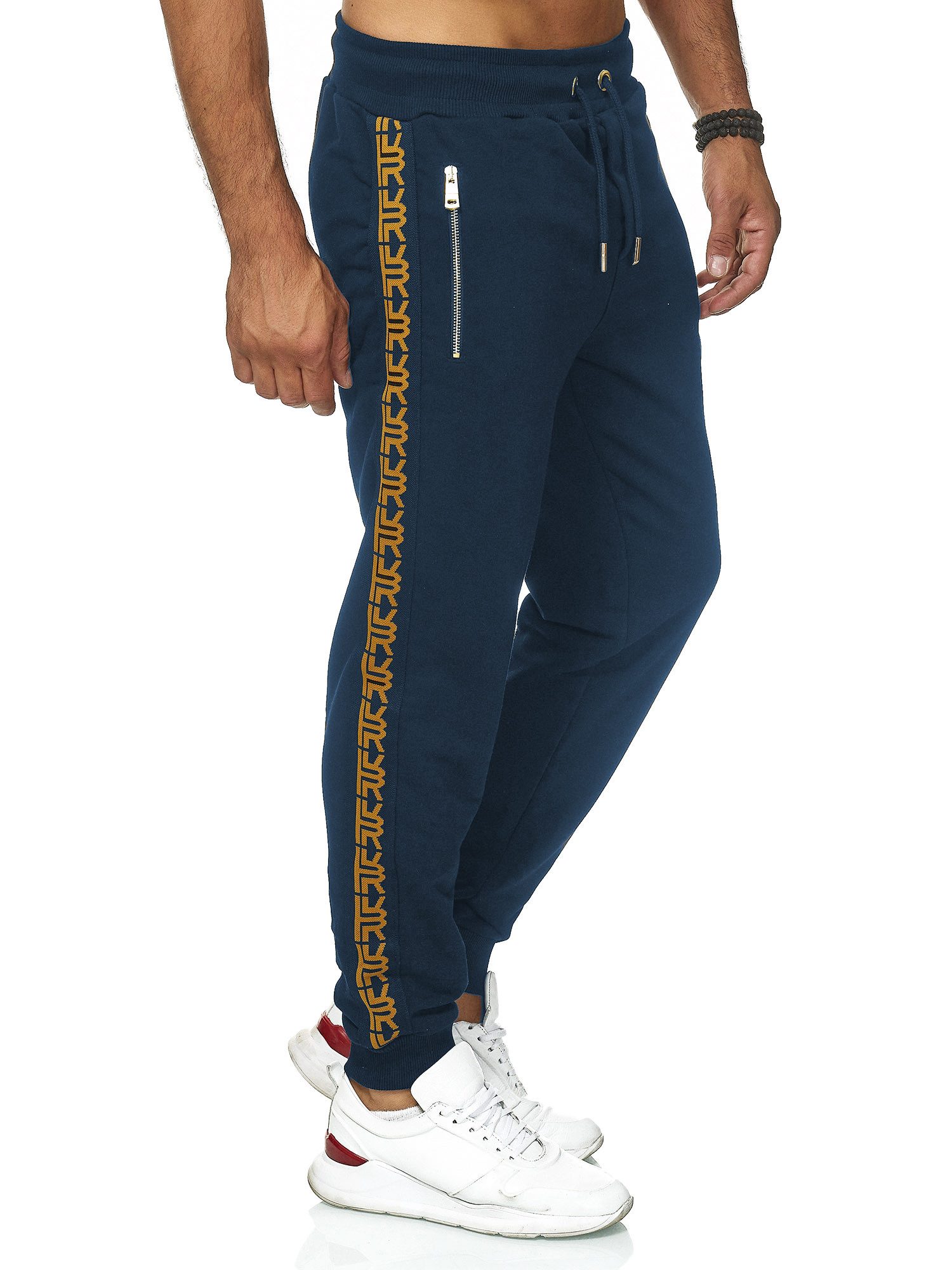 RedBridge Jogginghose mit goldenen Details und seitlichem Musterstreifen Auffälliges Design
