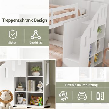 MODFU Etagenbett Hochbett Kinderbett (90*200cm), multifunktionales Kinderbett, Mit Treppen und Schließfächern
