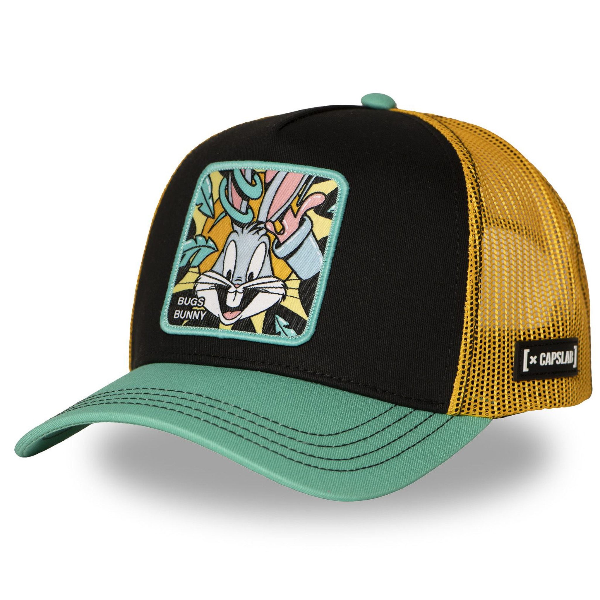 Capslab Trucker Cap CAPSLAB Trucker Cap - LOONEY TUNES BUGS BUNNY Black/Yellow/Mint (Basecap, Basecap, Trucker Kappe, Meshcap) Innenbänder: bedruckt