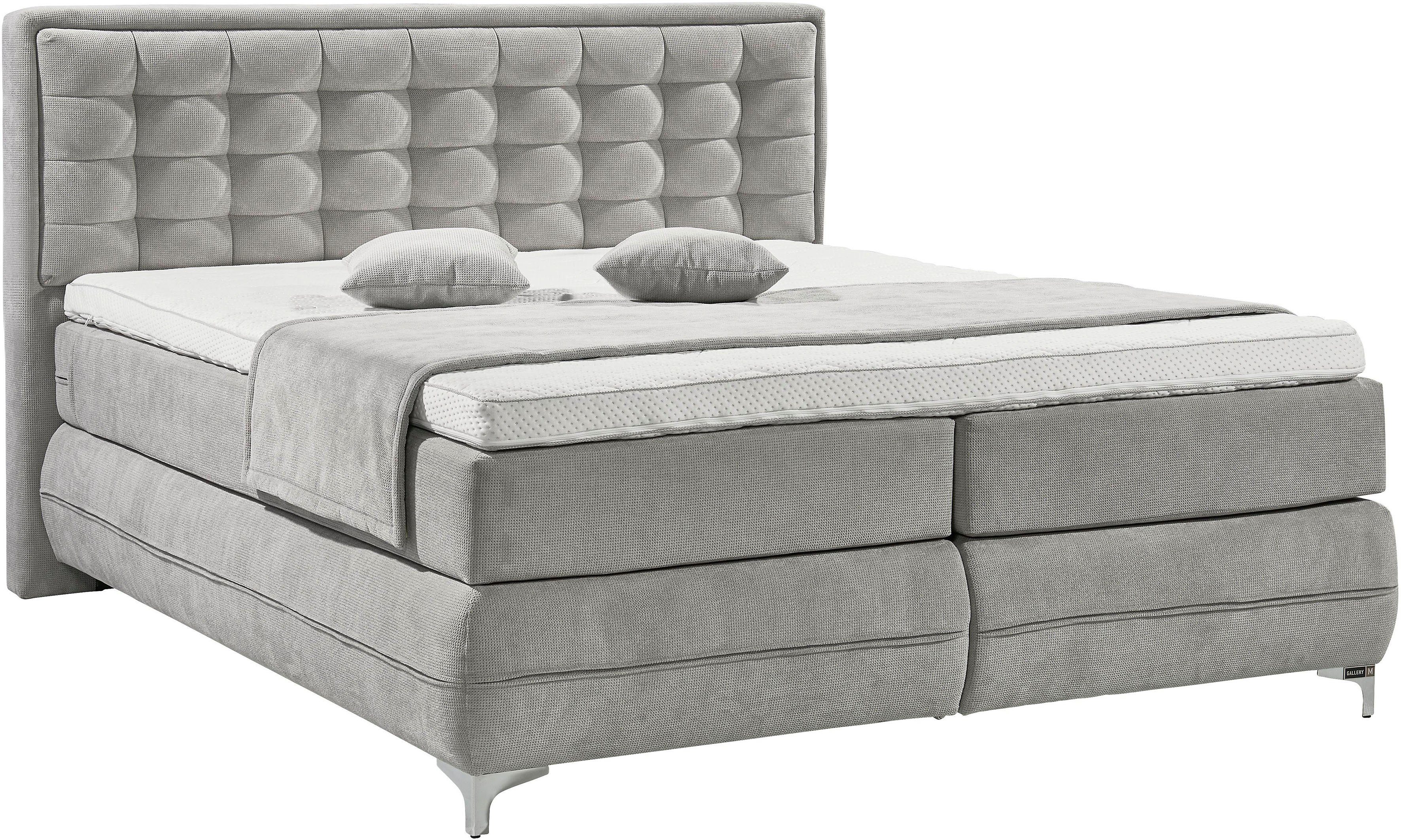 Musterring Boxspringbett Dubai, Winkelfuß in Chrom, 3 Härtegrade, Kopfteil in Kassettensteppung
