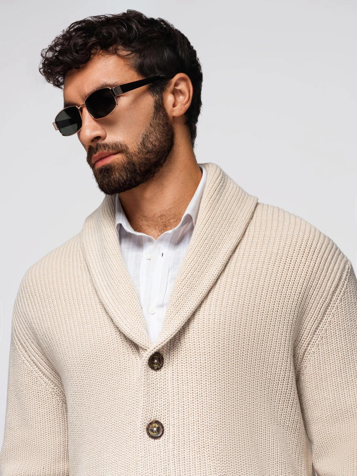 OMBRE Cardigan Herren-Strickjacke aus Baumwolle mit Schalkragen günstig online kaufen