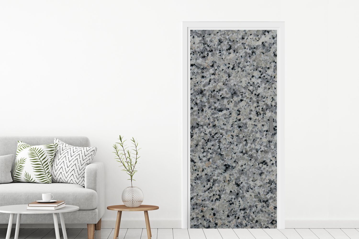 Matt, cm (1 Kristalle für St), Türtapete Grau Granit, Fototapete - bedruckt, - MuchoWow Tür, Türaufkleber, 75x205
