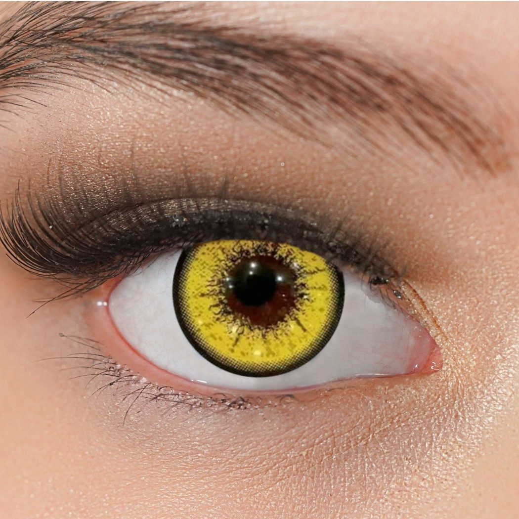 Charmiga Jahreslinsen Farbige Kontaktlinsen Gelb, Halloween, Anime, Manga, Loco Yellow, stark deckend, neu, crazy