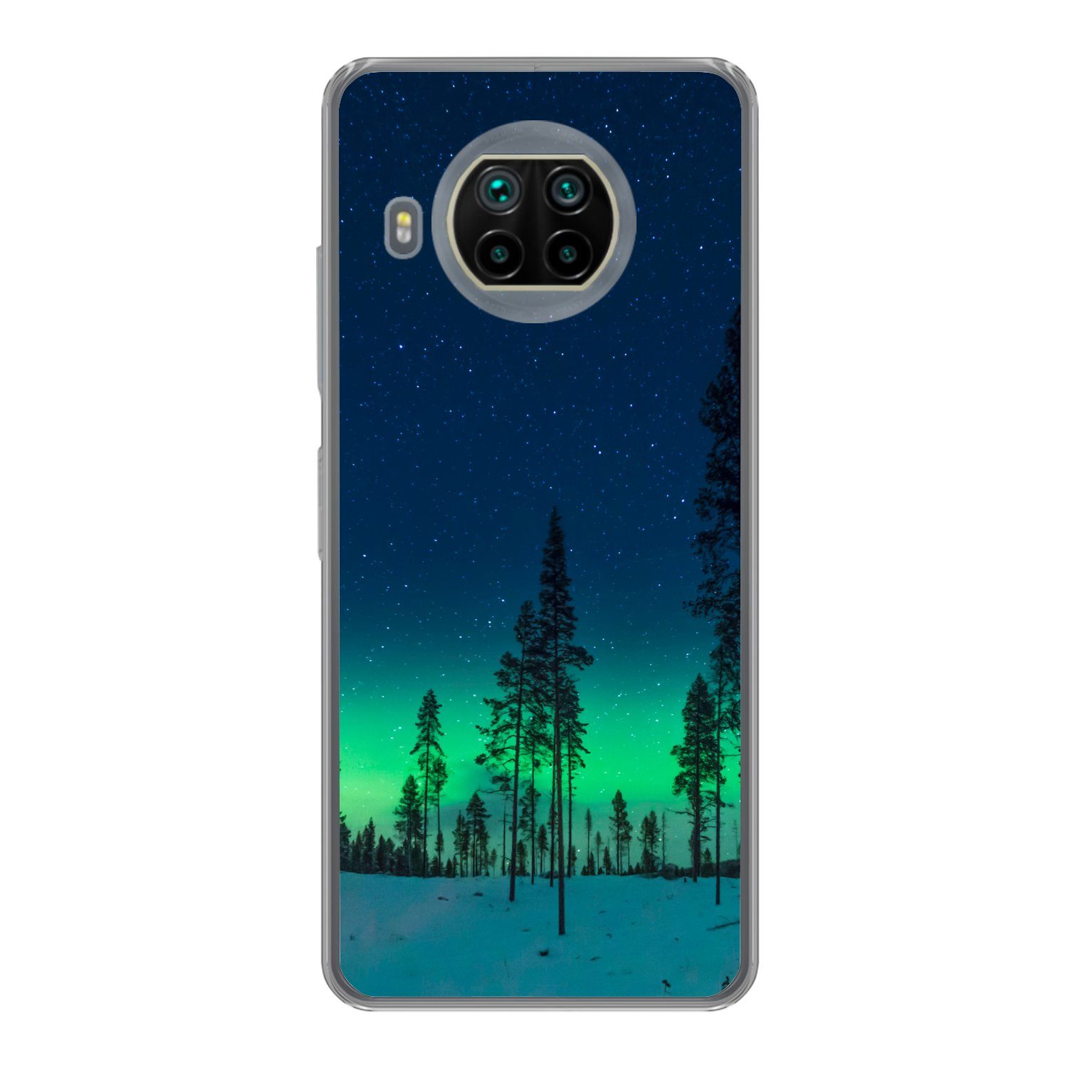 MuchoWow Handyhülle für Xiaomi Mi 10T Lite 5G Nordlicht - Schnee - Bäume - Natur - Grün, Phone Case, Silikon, Schutzhülle Dünn