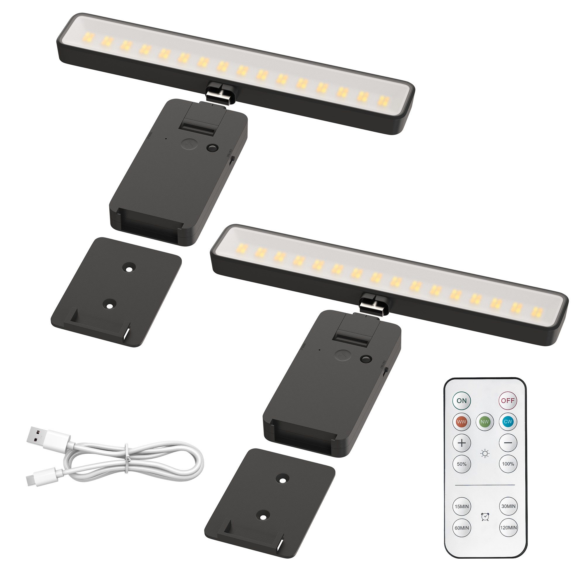 LOHAS-LED LED Bilderleuchte 2er Set, aufladbar kabellos mit 3000 mAh Akku, LED fest integriert, Warmweiß, Tageslicht, Kaltweiß, 1,2W 3CCT stufenlos dimmbar, Touch + Fernbedienung mit Timer