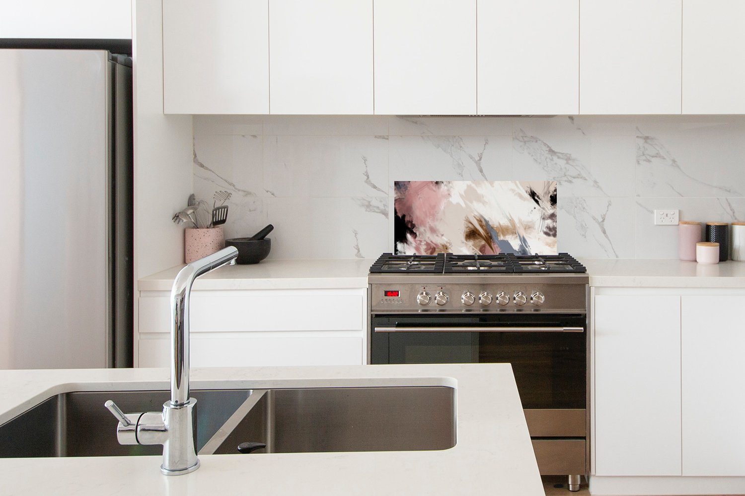 Fett Küchenrückwand Farbe Rosa MuchoWow (1-tlg), Abstrakt cm, - 60x30 - Wandschutz, Küchen und gegen - Weiß, Schmutzflecken für