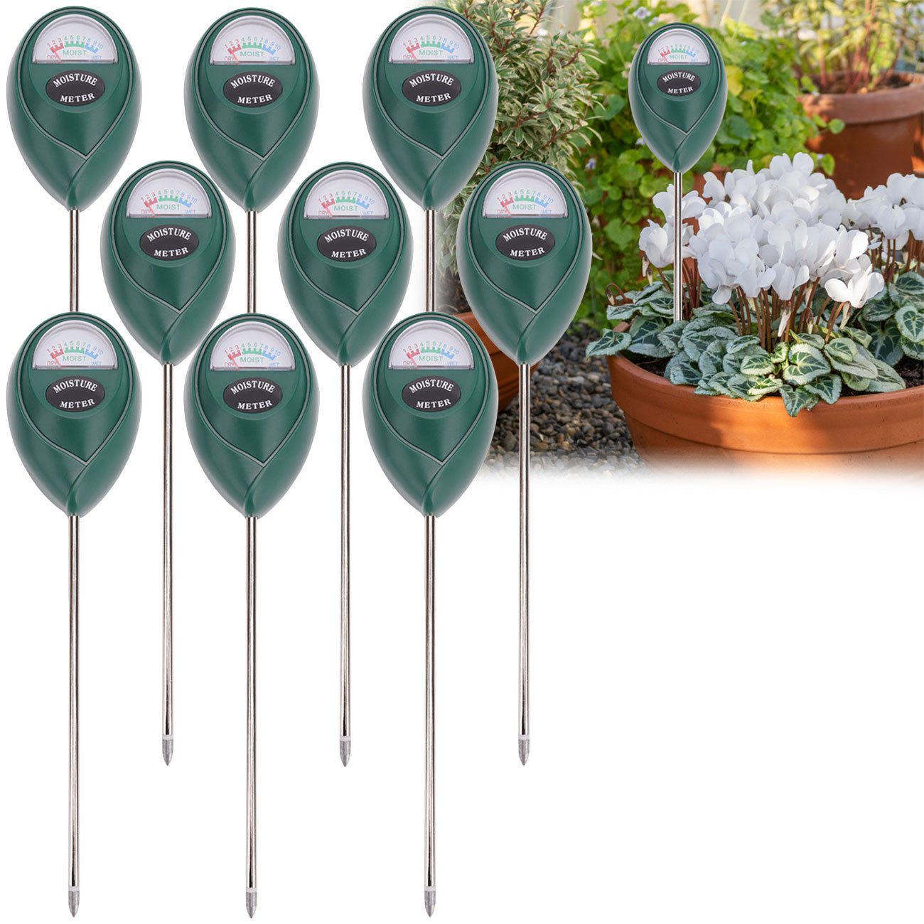 Casativo Feuchtigkeitsmesser Präzises Feuchtigkeitsmessgerät für Pflanzenböden Feuchtigkeitssensor, (3er-Set & 9er-Set, 9-St), Präzise Bodenfeuchte-Anzeige, batterielos & für Innen/Außen geeignet