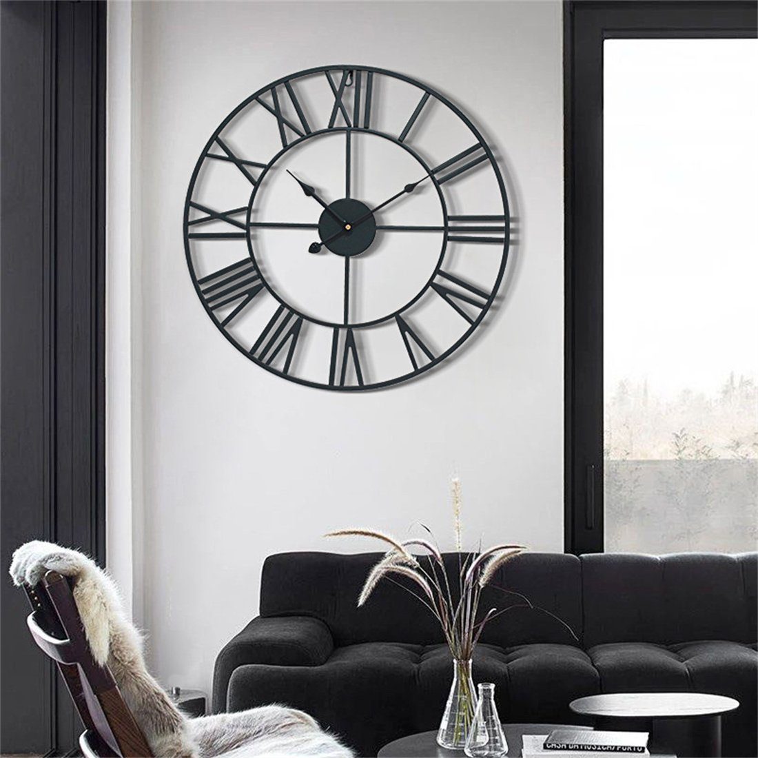 Uhr, Römische Eisen, Vintage-Wanduhr aus Schwarz stille Wanduhr DÖRÖY 40cm Wanduhr kreative